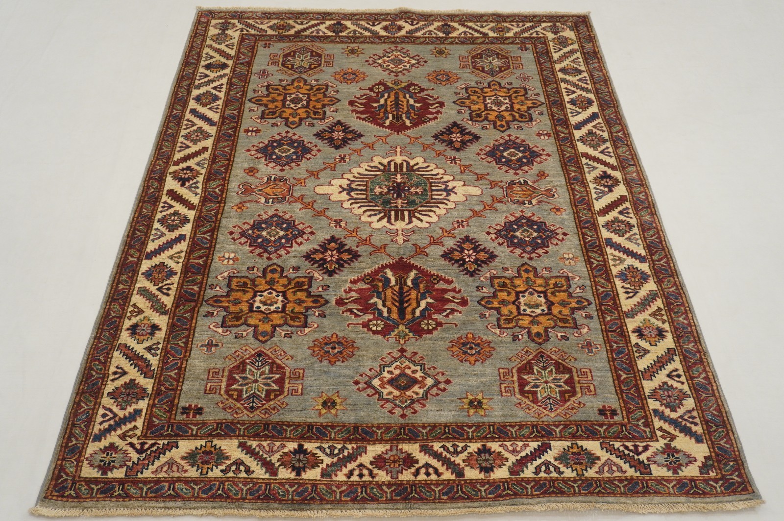 5 x6 ft Gray Kazak Afghan Hand Knotted Wool Area Rug