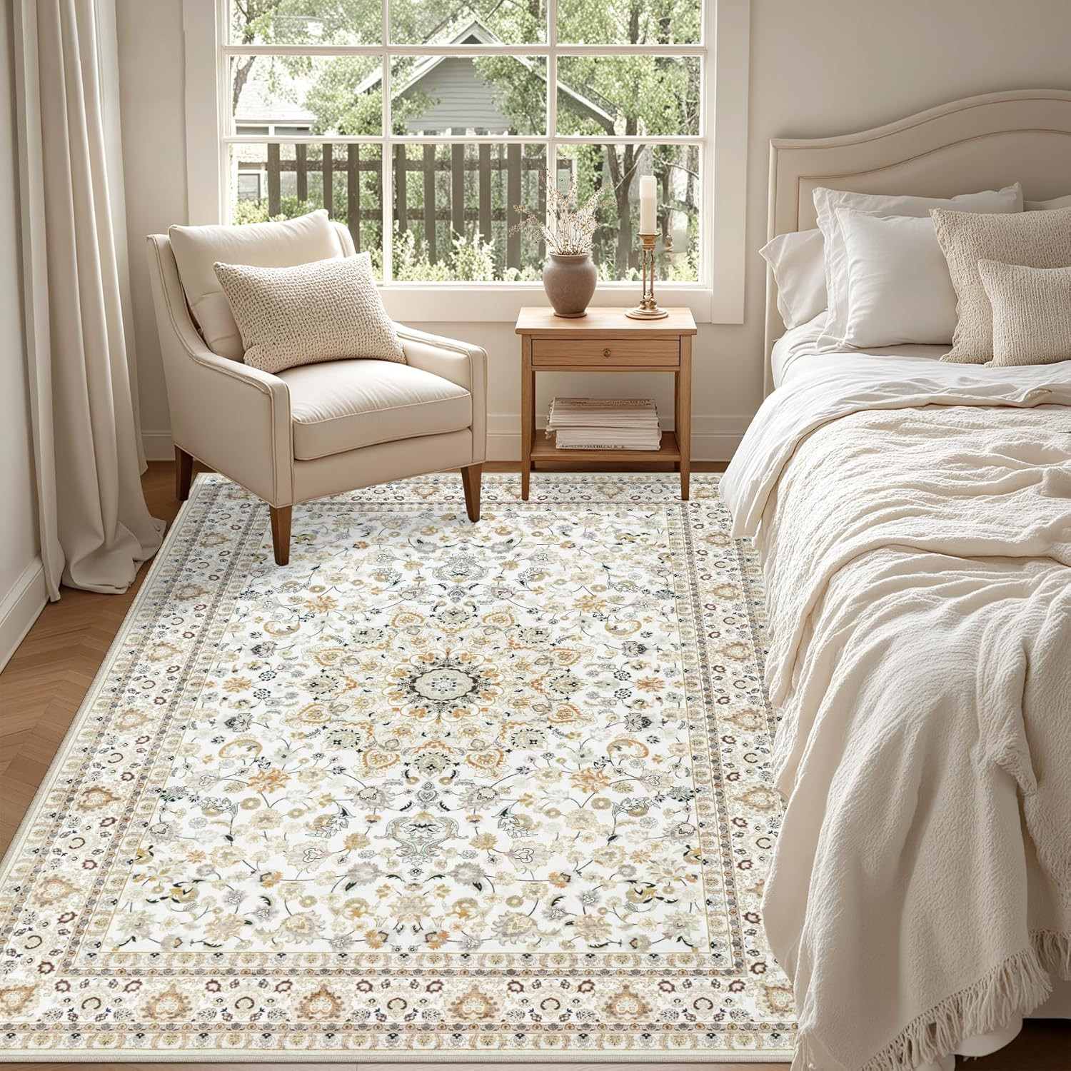 5X7 Area Rugs Living Room Rug: Washable Vintage Boho Rug No Slip Stain Resistant