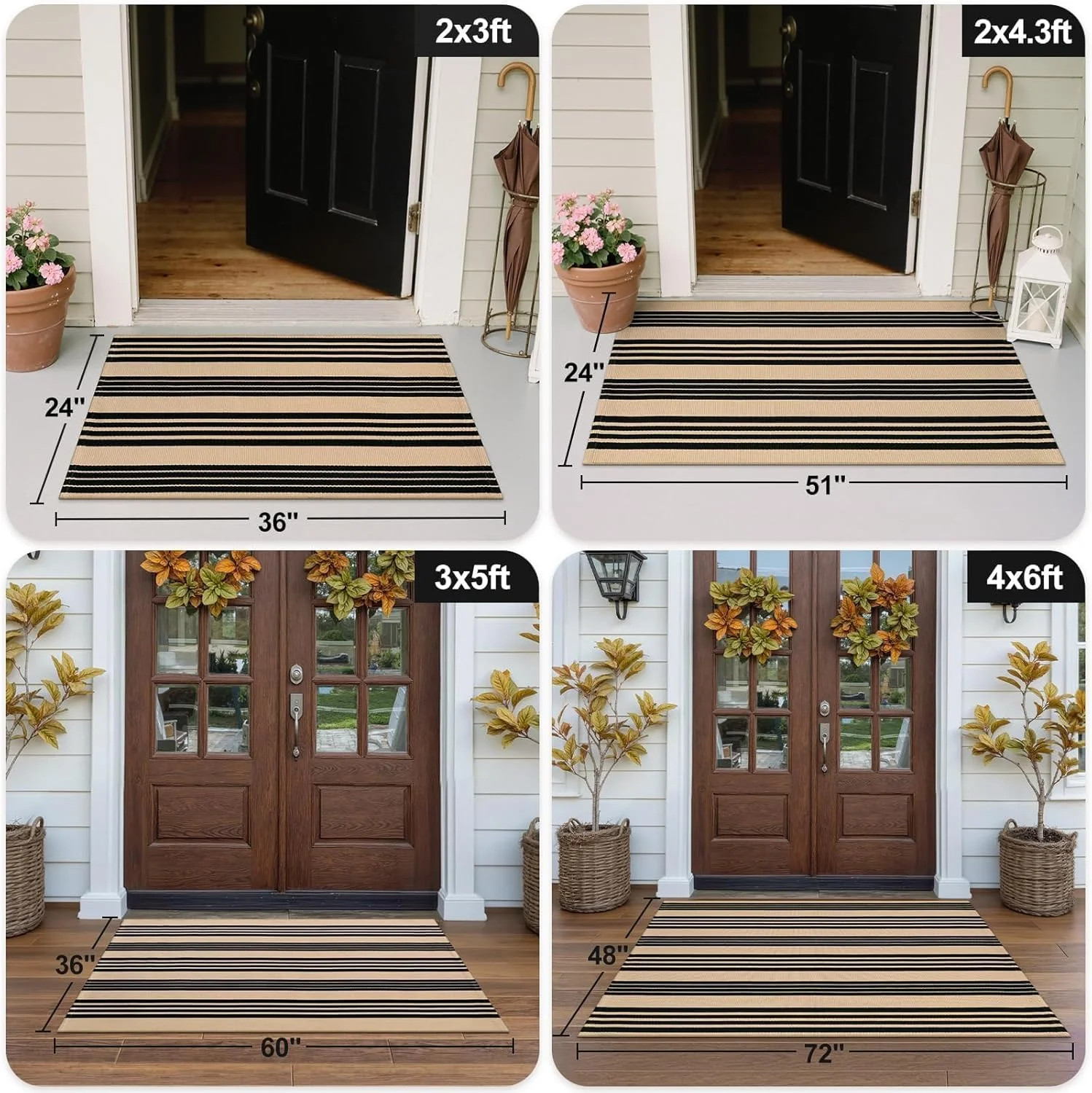 OJIA Outdoor Rug 3’x5′, Black and Tan Area Rug Machine Washable Rugs Cotton Hand