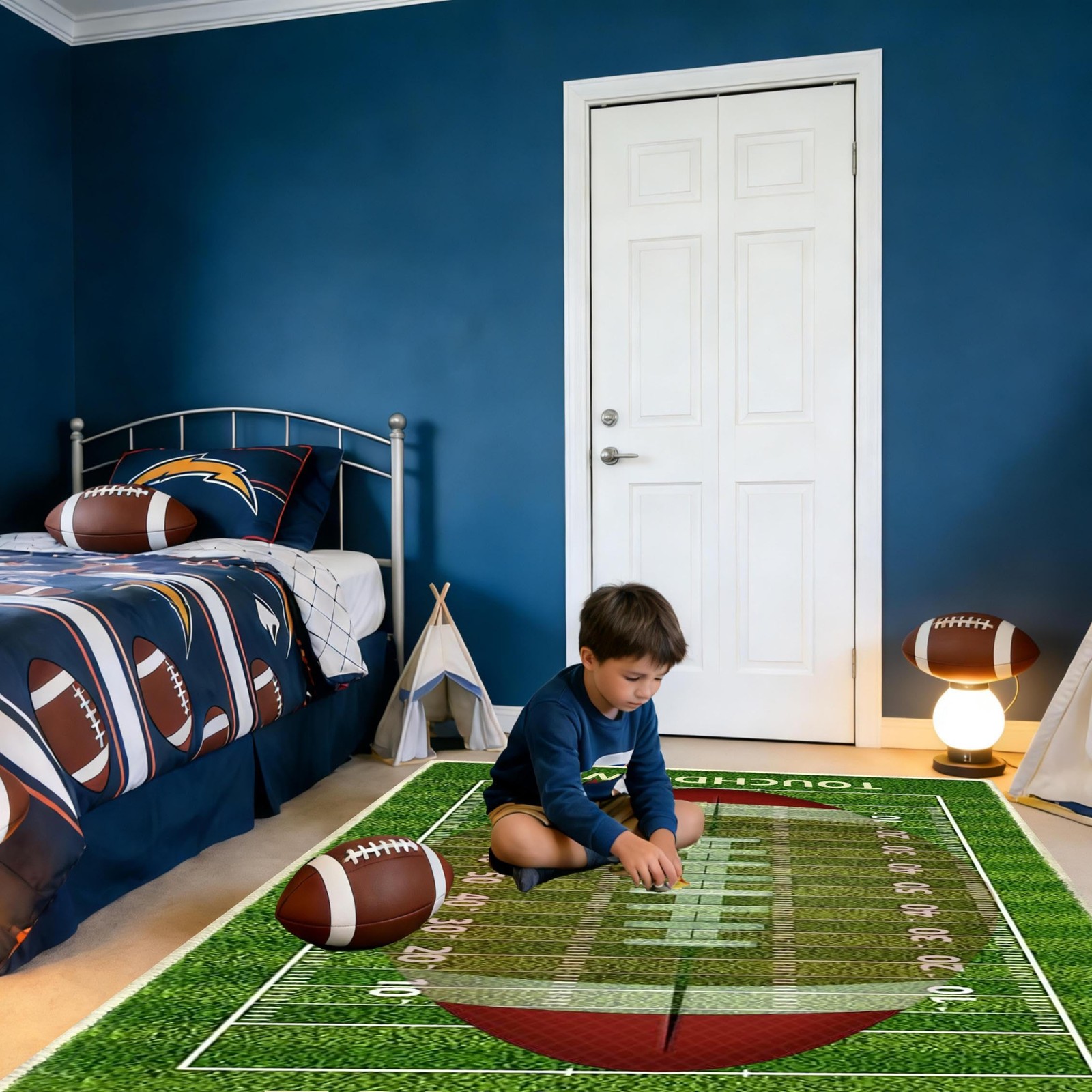 UltraSoft Football Rug Boys Room Decor Faux Wool Washable Carpet 3×5 Ft