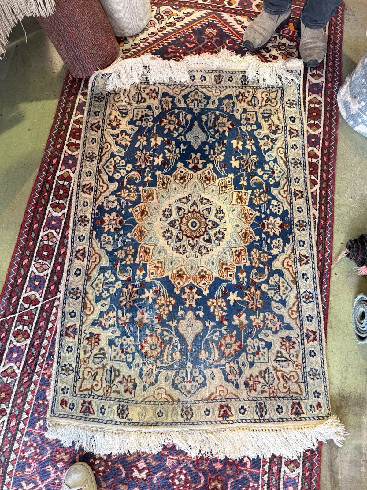 Vintage Blue Ivory Wool Nain Area Rug 3×4 Traditional Medallion Hand Knotted