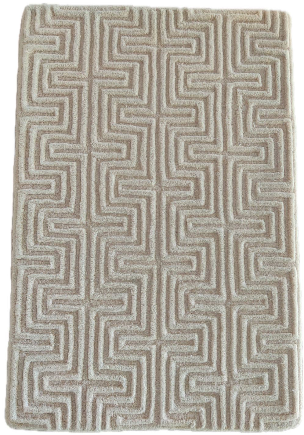 2 x 3 ft Hand Tufted Rug for Kids Teens 100% Wool Geometrical White Puzzle