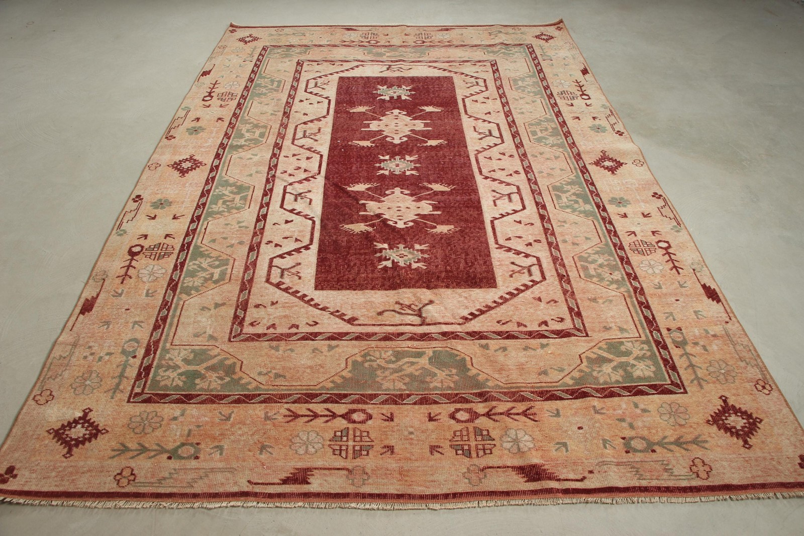 Vintage 6,4×9,7 ft Rug, Turkish Rug, Red Bordered Rug Wool