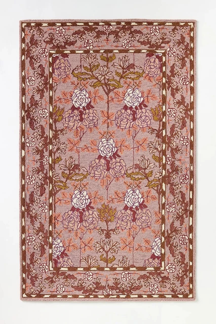 Hand Tufted Hooked Wool Floral Border Rug Anthropologie Rug Hand Made Area Rugs
