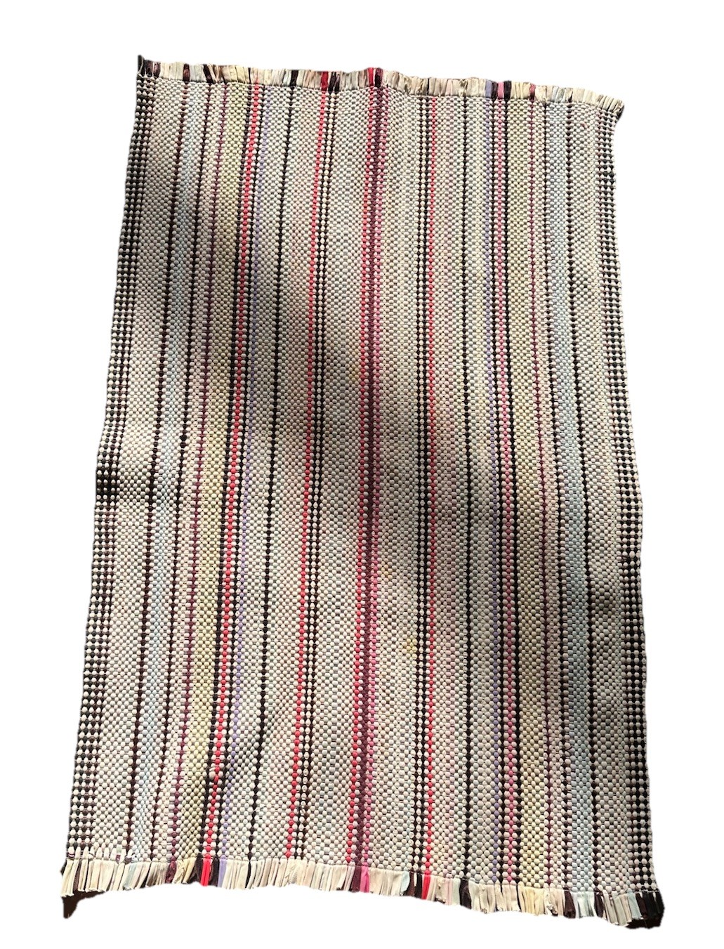 Vintage Hand Woven Rag Rug 24×36 Multi Color Striped BOHO Farmhouse Cottagecore