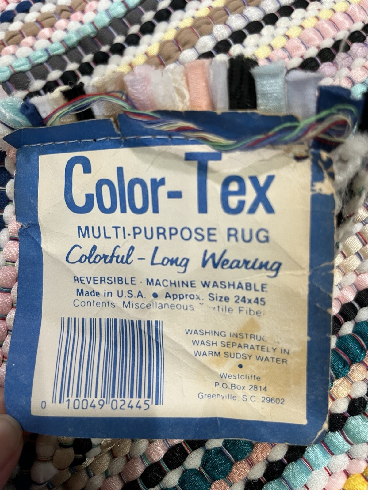 Woven Rag Rug Door Mat Multi Color Striped Farmhouse Cottage Core 24×45”