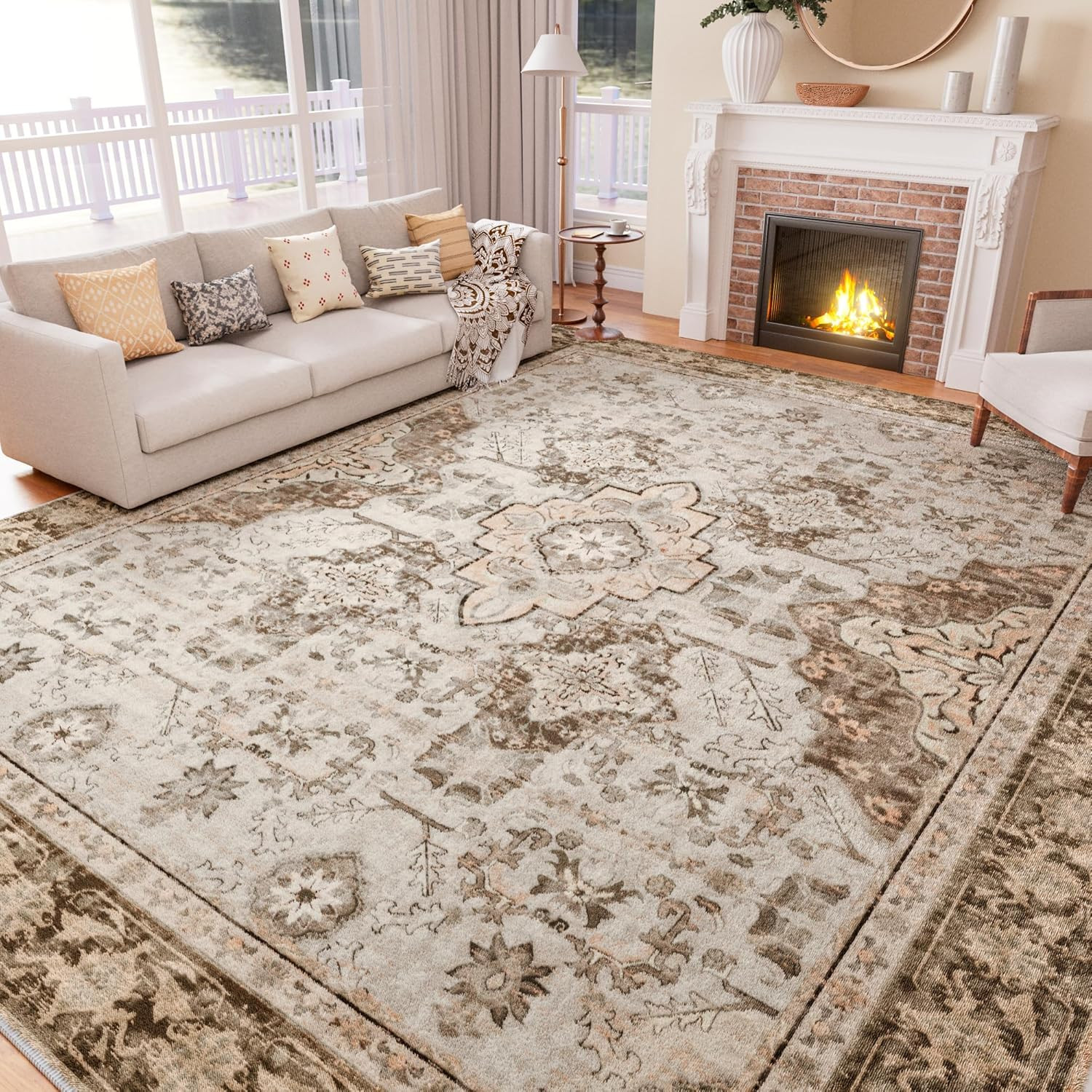 8X10 Area Rugs for Living Room, Large Non-Slip Washable Rug, Boho Vintage Retro