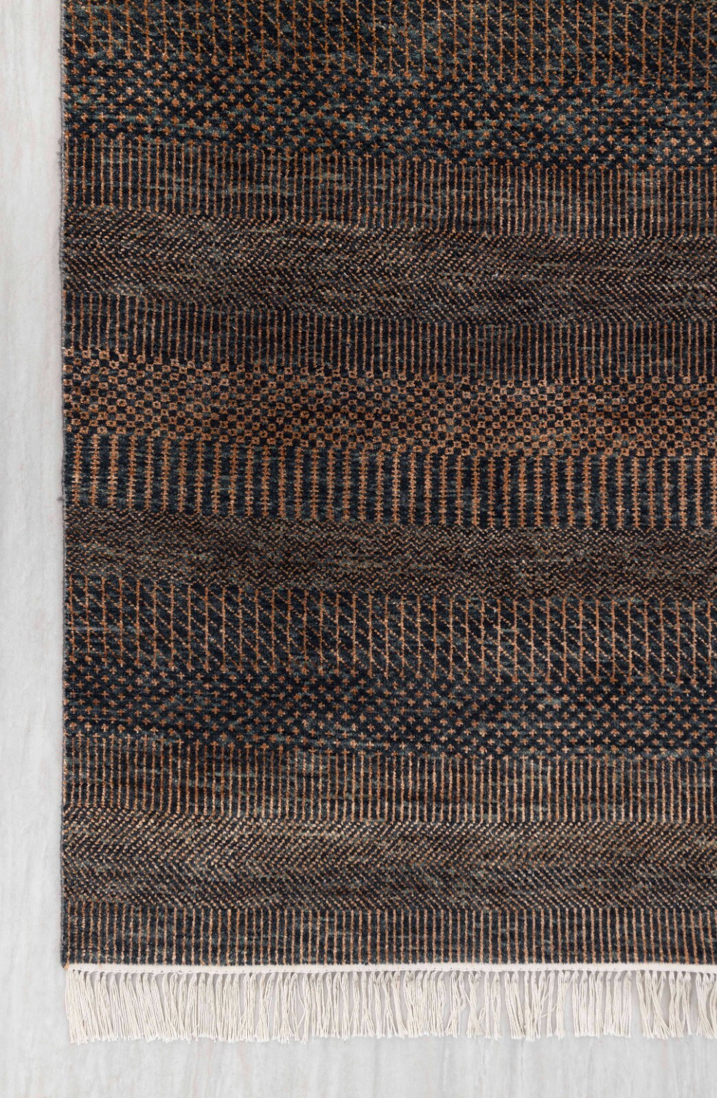 8.6×11.6 Dark Teal Brown Modern Style Soft Wool & Silk Contemporary Handmade Rug