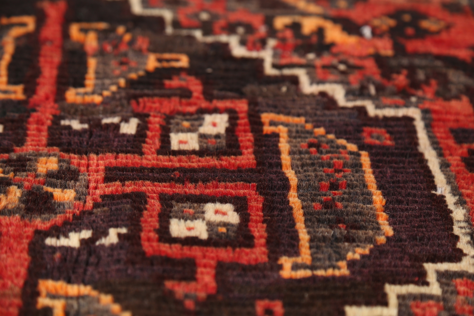 Vintage Geometric Hand-knotted Nomad Rug 4×5 Rust Wool Tribal Traditional Carpet