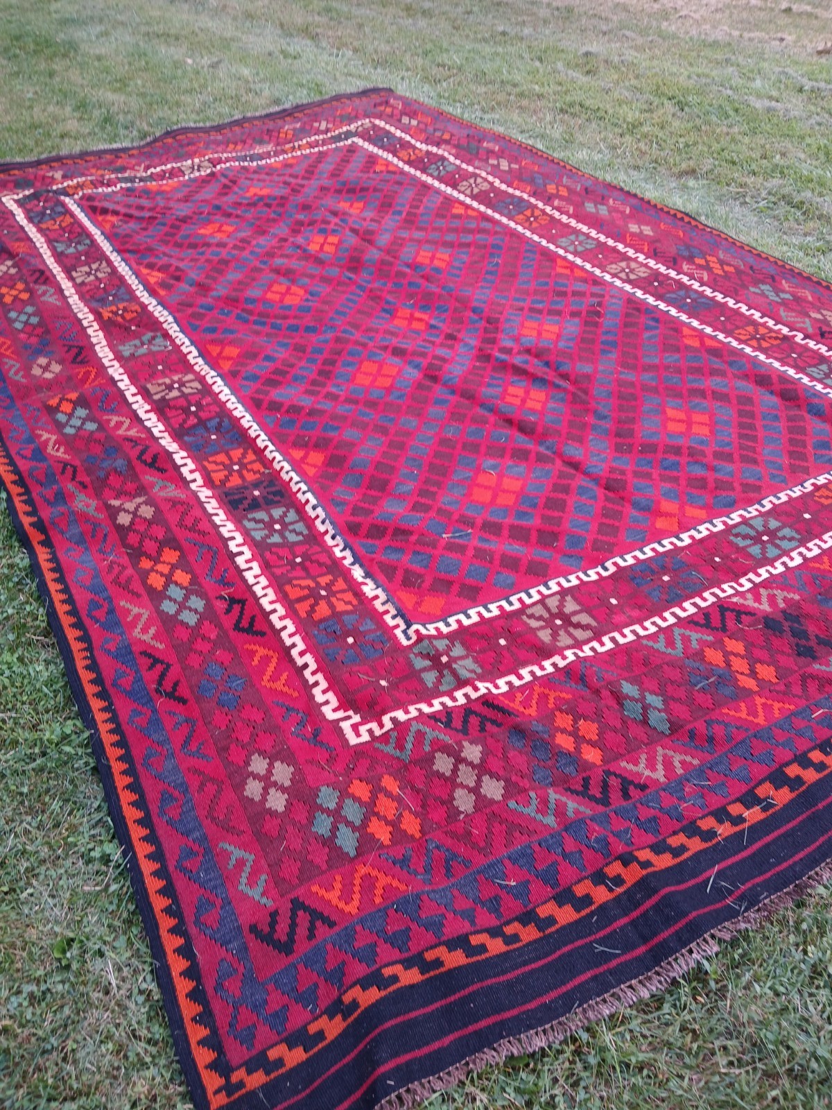 9×14 Ft Red Handwoven Killim, Vegetable-dyed Flatweave Area Rug Kilim Carpet.