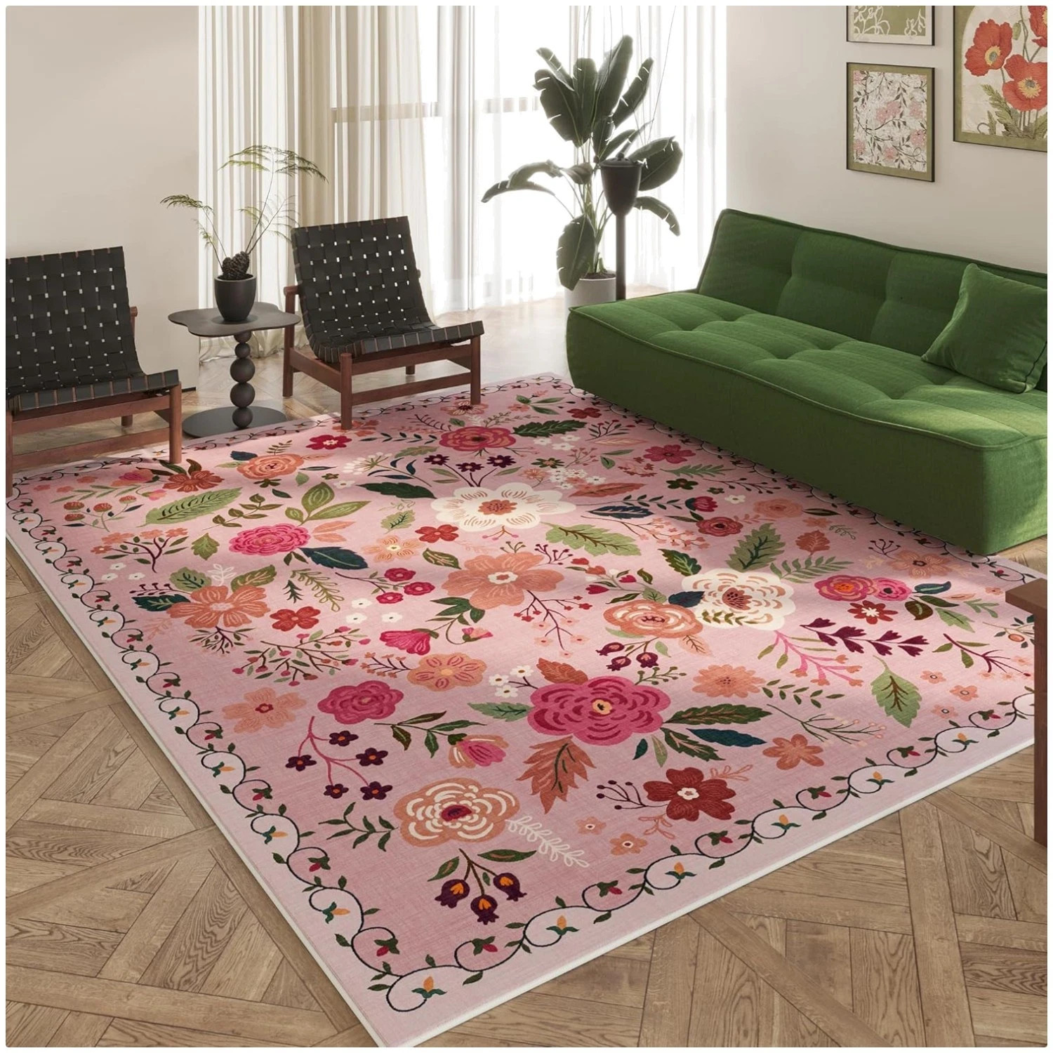 Washable 8′ x 10′ Bohemian Vintage Rug – Soft and Durable for High Traffic Areas