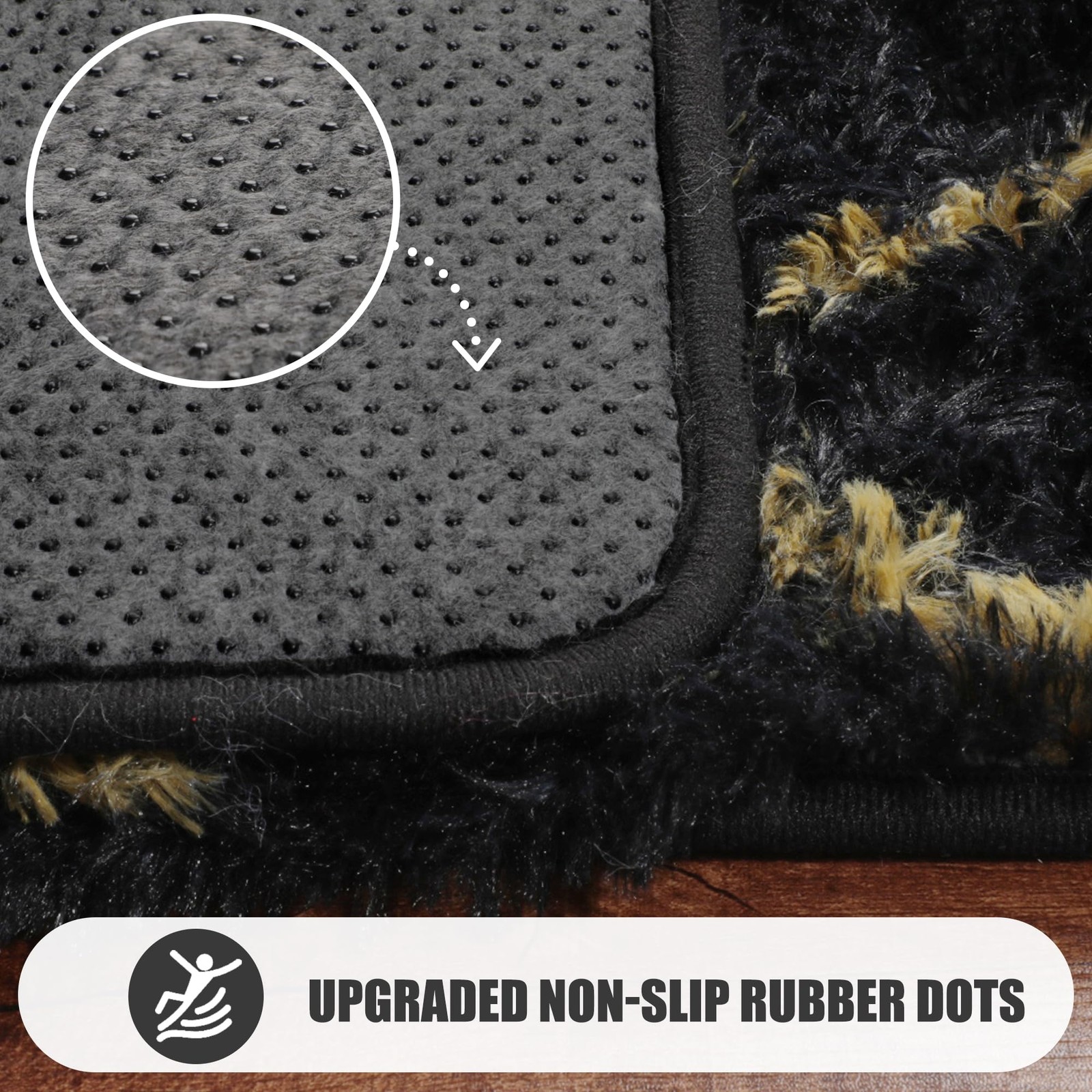 5×7 Area Rugs for Living Room Bedroom, Fluffy Black and Gold Faux Fur Rug, Ge…