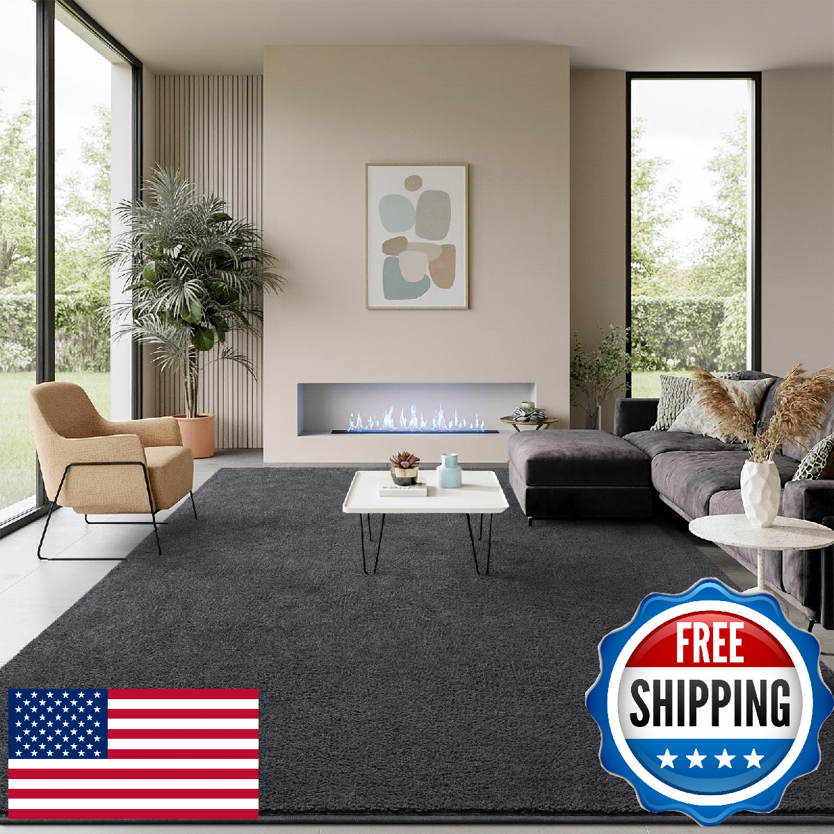 B BENRON 4×6 Dark Grey Minimalist Area Rug for Living Room Bedroom Soft Washable