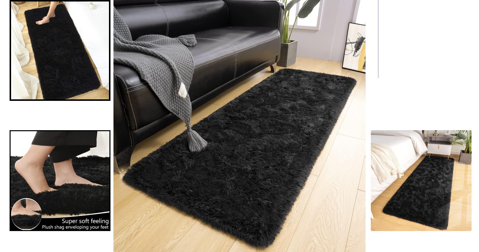 Non-Shedding Fluffy Black Runner Rug – 2×6 Feet Soft Carpet for Home & Nursery