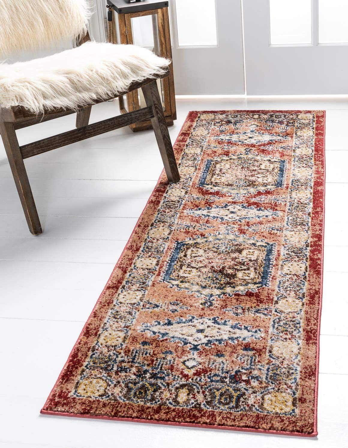 Utopia Collection Area Rug – Larissa (2’x 6′ 1″ Runner, Terracotta/ Blue)