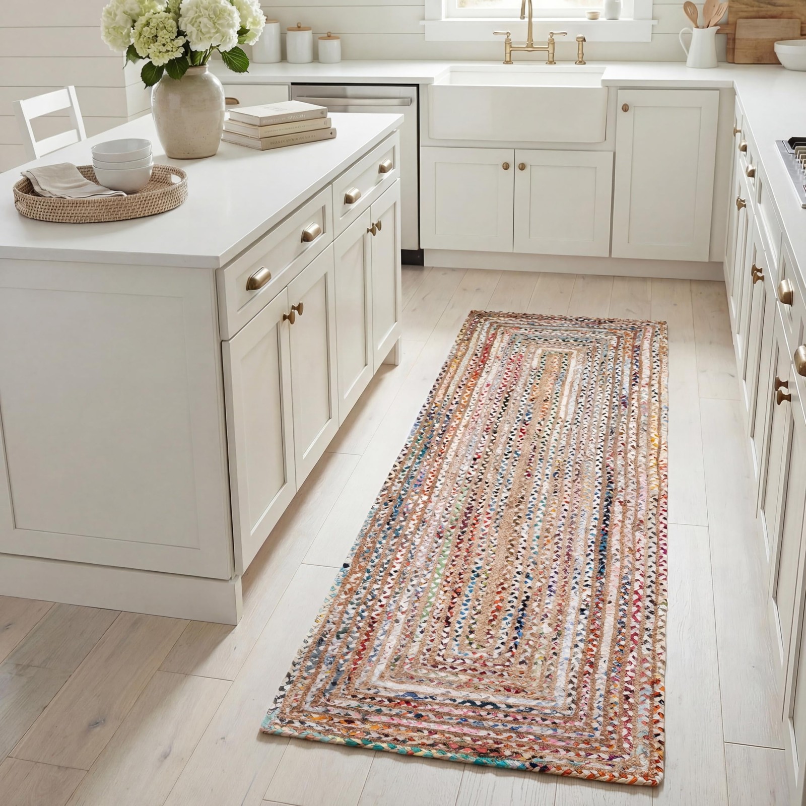 Cape Cod Collection Runner Rug – 2’3″ x 6′, Beige & Multi, Handmade Jute & Co…