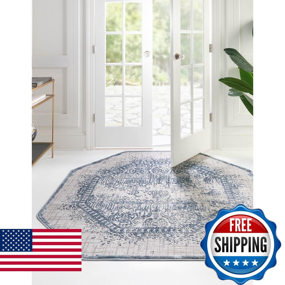 Unique Loom Aberdeen Collection Area Rug – 4 Octagon Blue/ Gray 3168534
