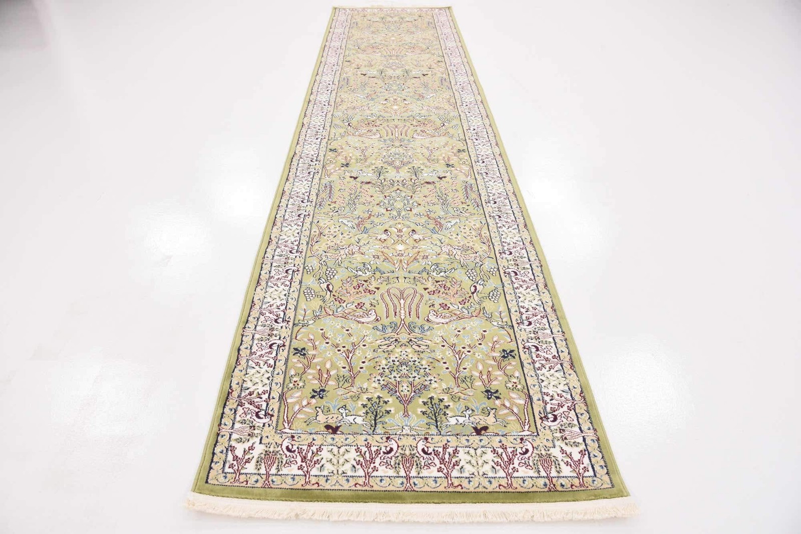 Narenj Collection Area Rug – Bristol (3′ x 13′ 1″ Runner, Green/ Ivory)