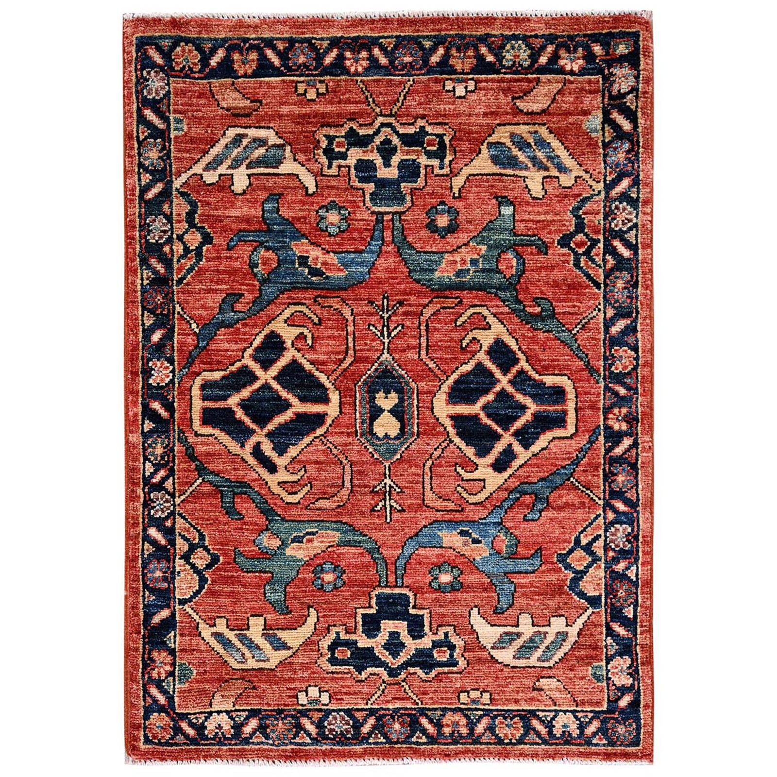 2’2″x3′ Coral Red Bijar Garus Design Wool Hand Knotted Mat Oriental Rug 2395