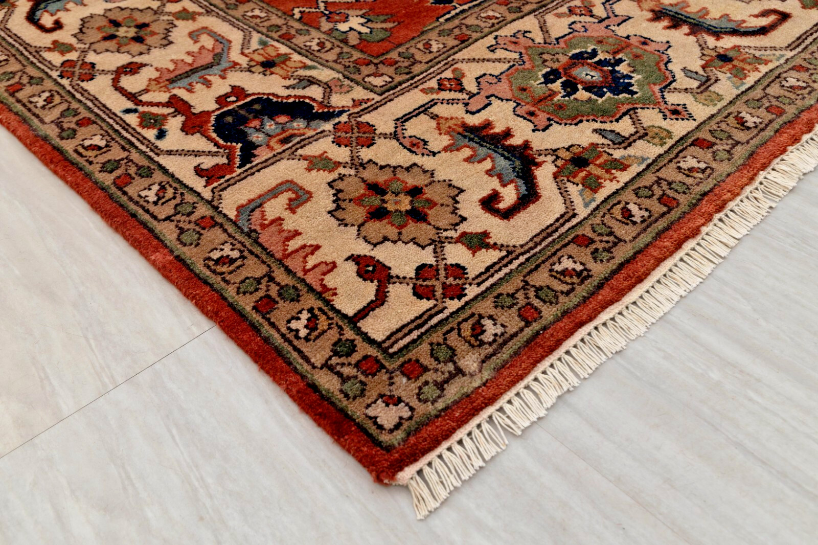 9×12 Traditional Look Rust Cream Fine Quality Weave Hand Knotted Living Room Rug