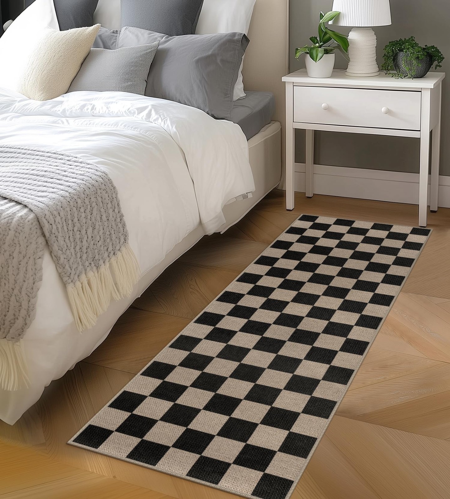 Easy Jute Checkered Runner Rug, 2×6 Black Modern Washable Rugs Runner for Hal…