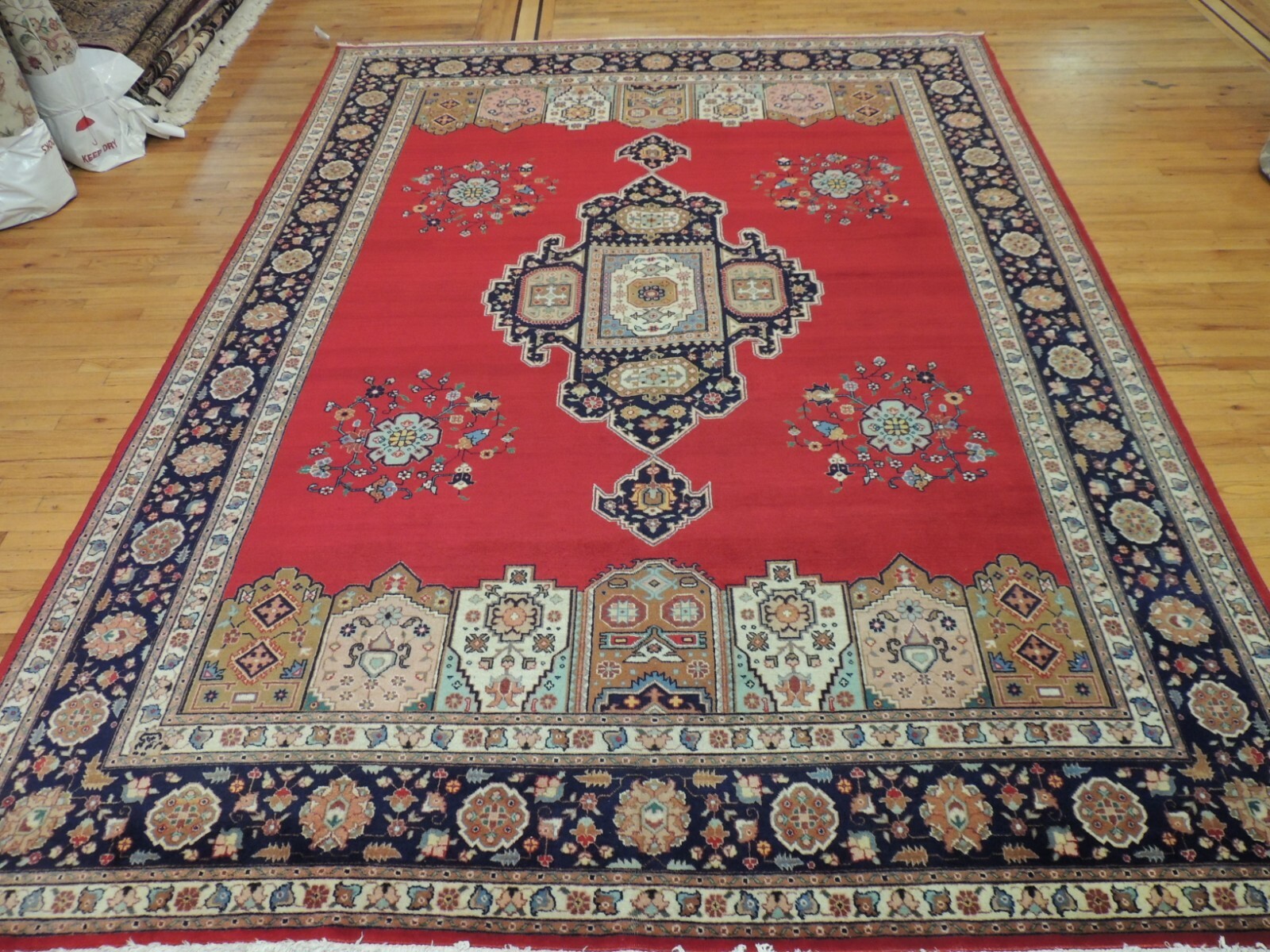 WOW! 9×12 Semi-Antique Kashaan Oriental Area Rug RED Pink Blue Rust Teal