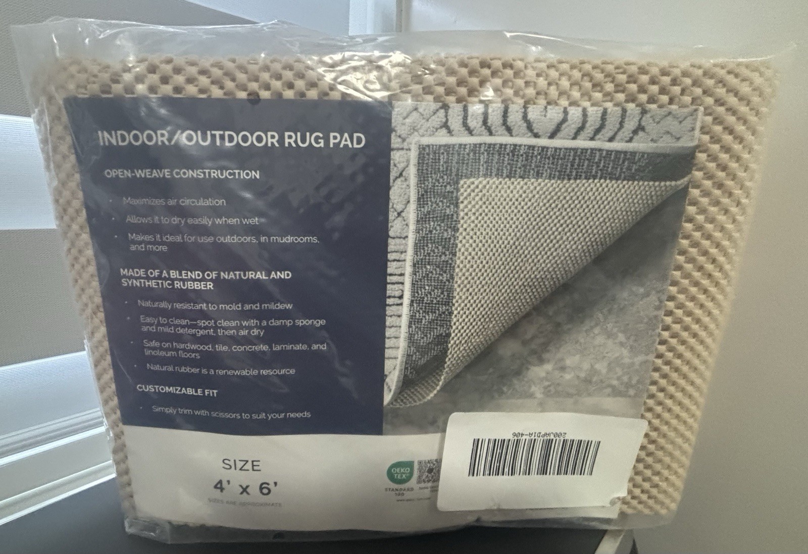 Indoor/outdoor Rug Pad, 4’x6’ (122 cm x 183 cm)