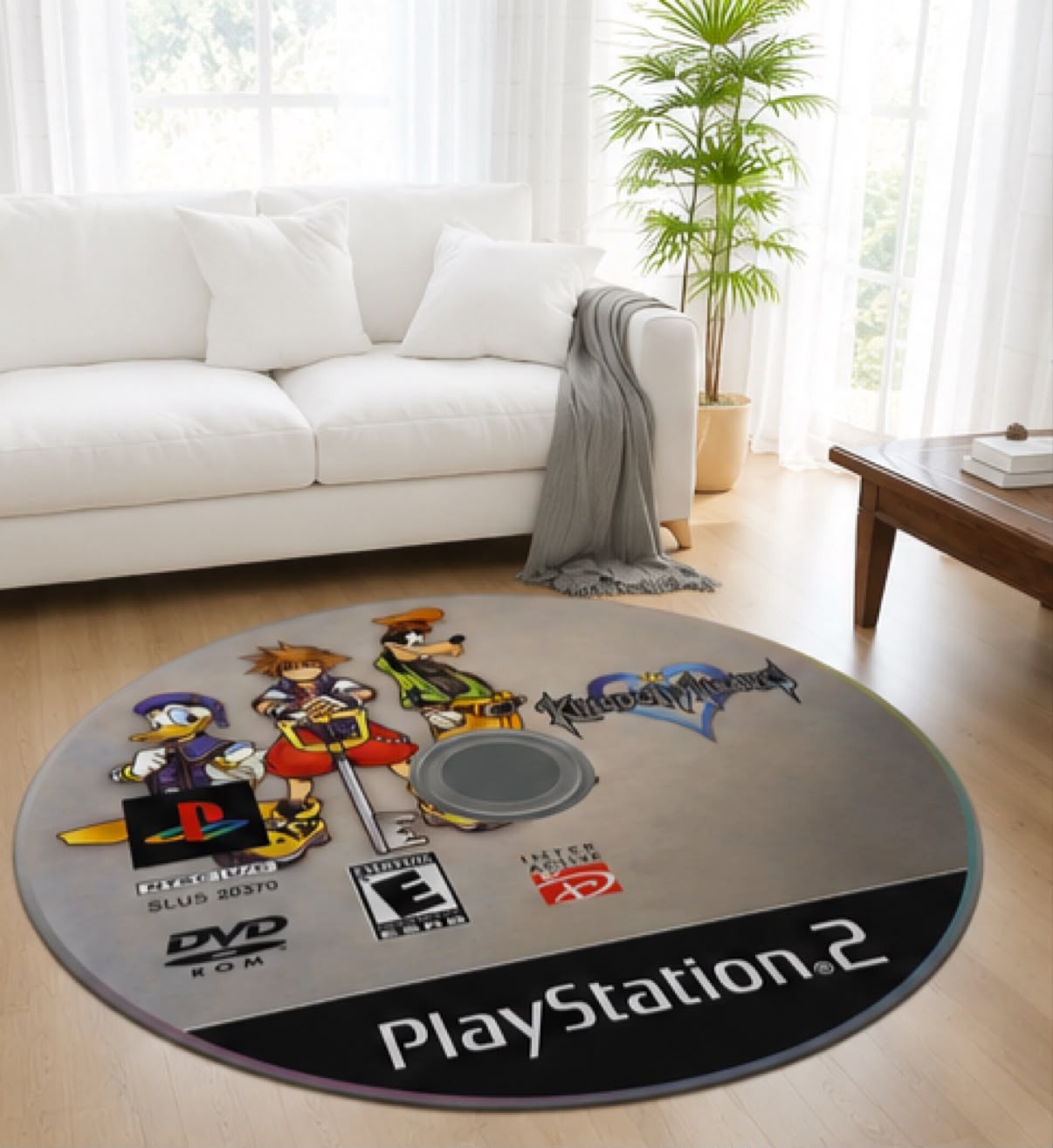 Kingdom Hearts PlayStation 2 Game CD Carpet video Game Room Decor Disc Round Rug