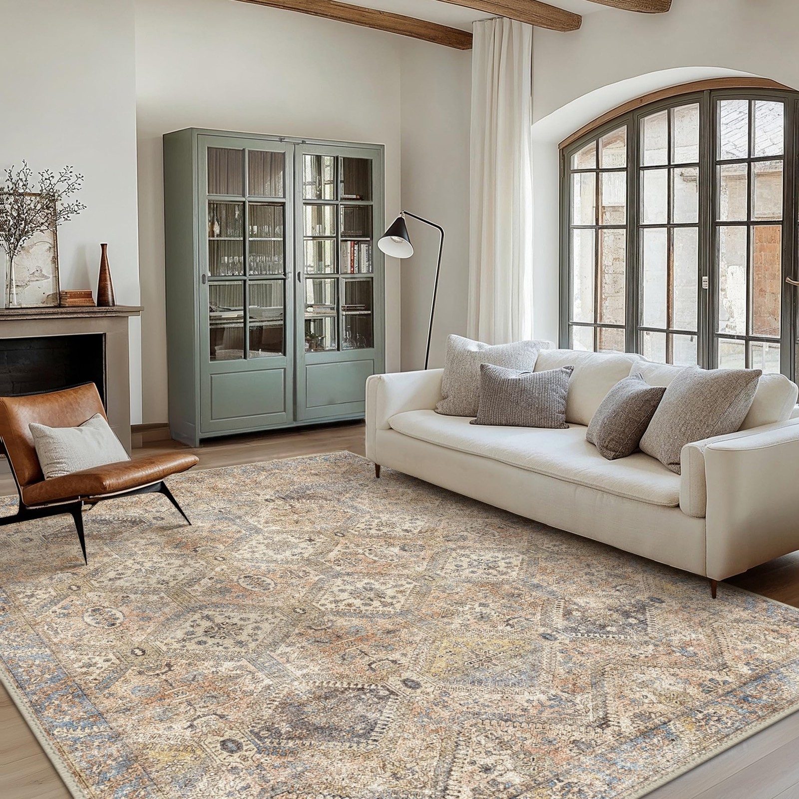 8×10 Area Rug 4mm Low Pile Machine Washable Non Slip Vintage Chenille – Cozy