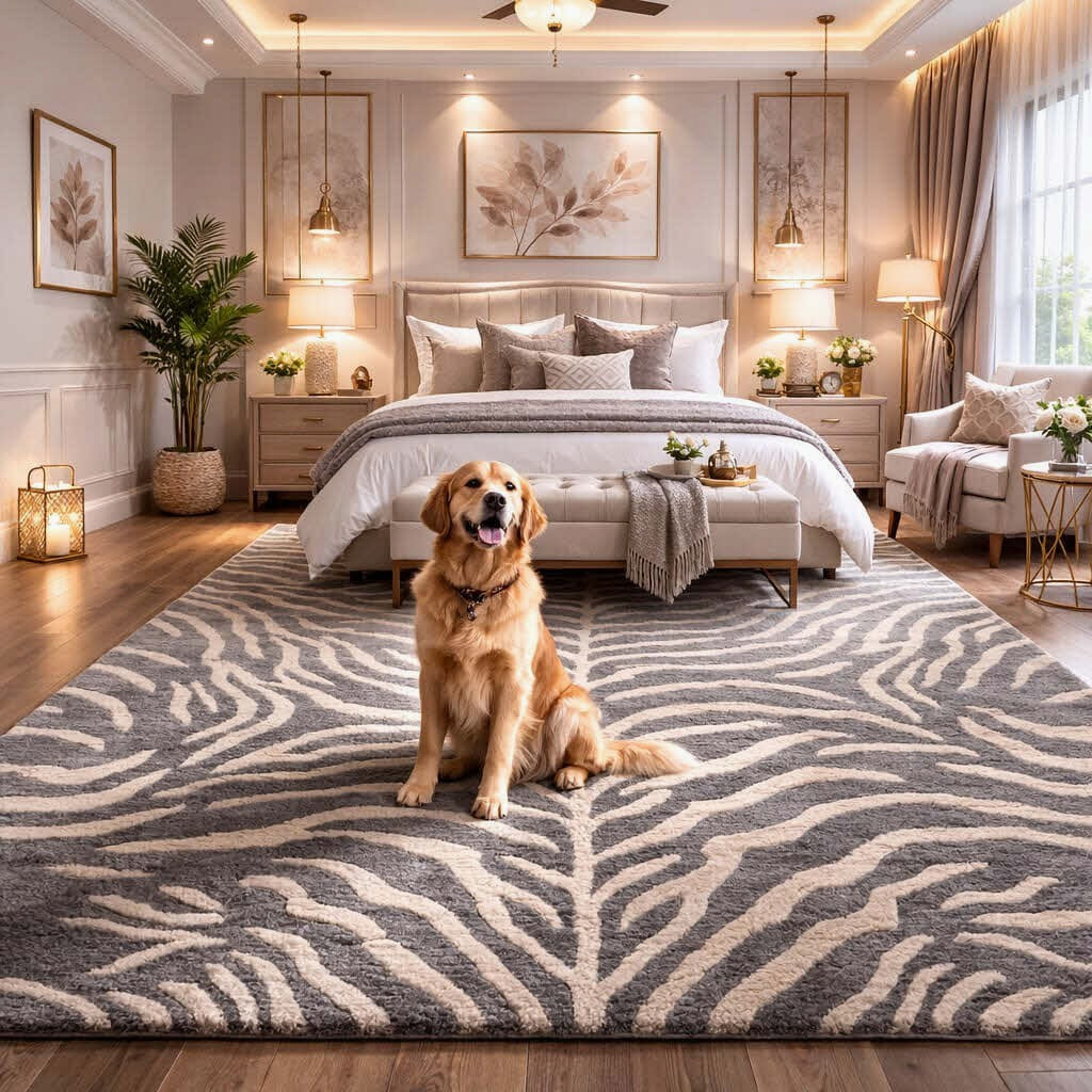 Zebra Hand Tufted Wool Rug Gray Beige Modern Area Rug Large Living Room Carpet