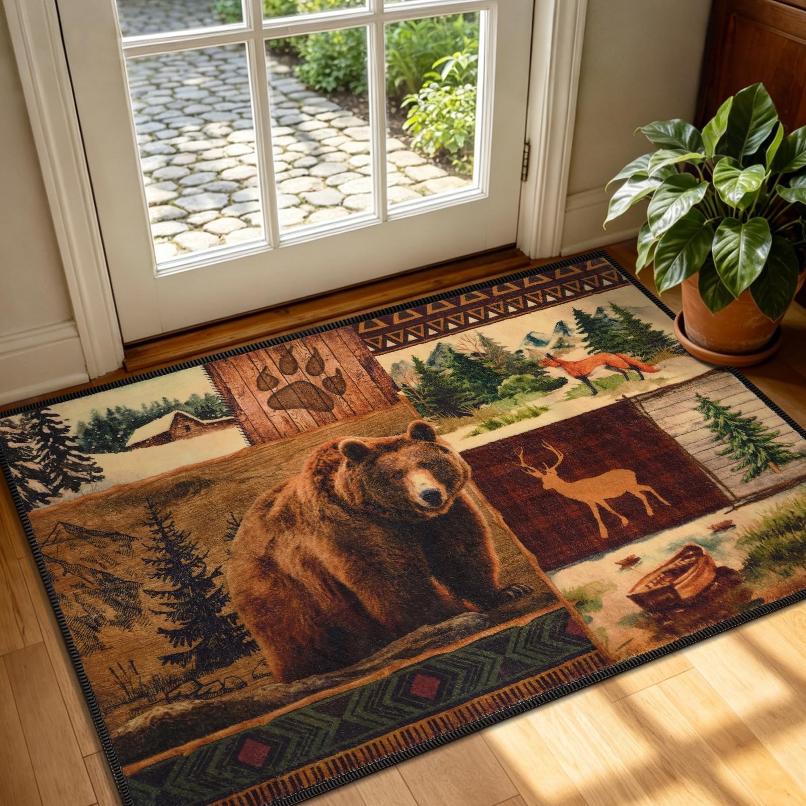 2×3 Rustic Entryway Rug Non-Slip Washable Indoor Door Mat — Buffalo Plaid Cou…