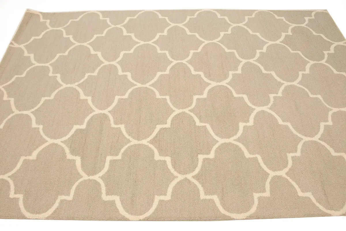 Cream & Beige Trellis Design Contemporary 5X8 Hand-Tufted Modern Rug Wool Carpet