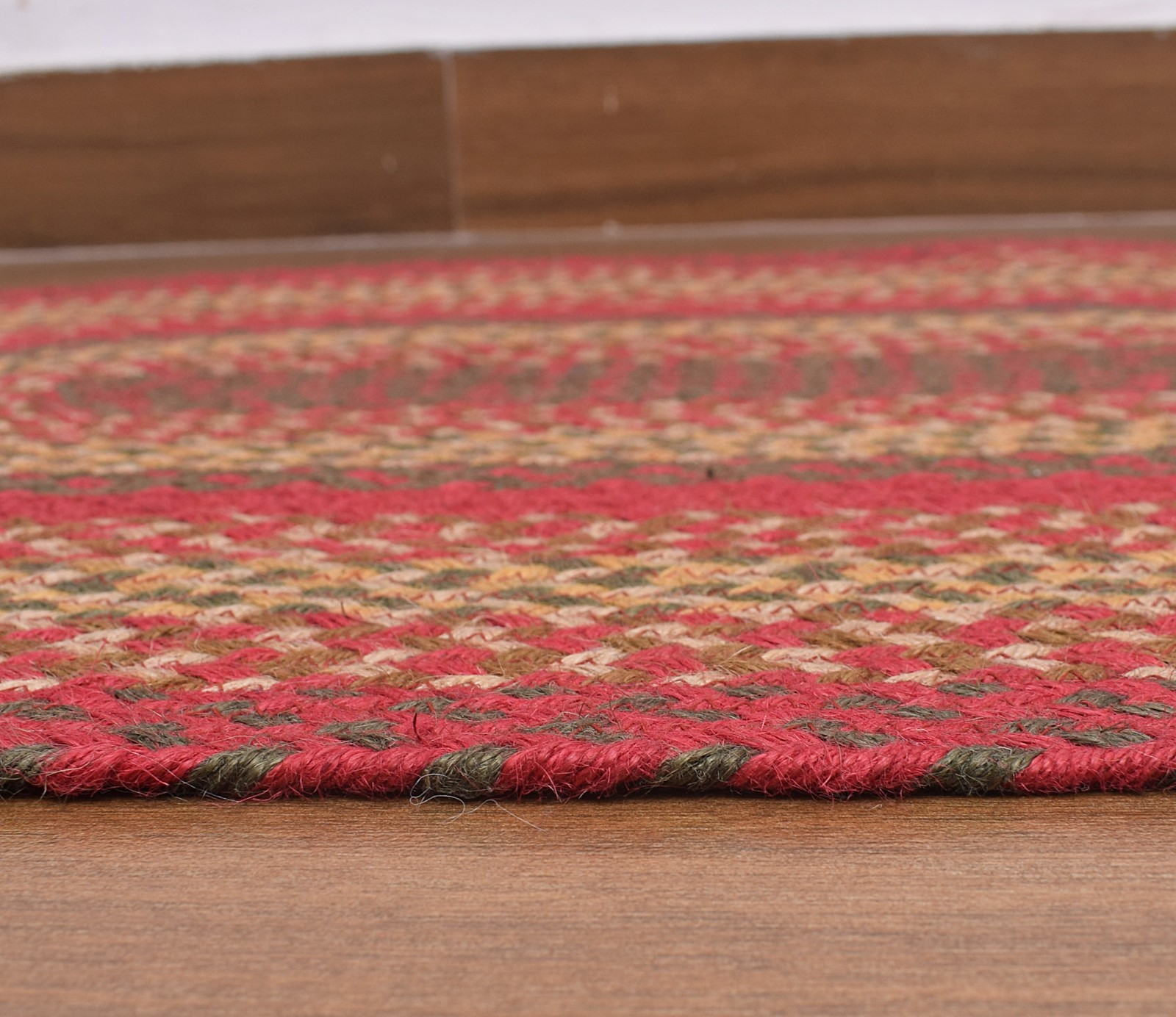 Red Braided Farmhouse Jute Rug in Rectangles Oval Runner for Kitchen