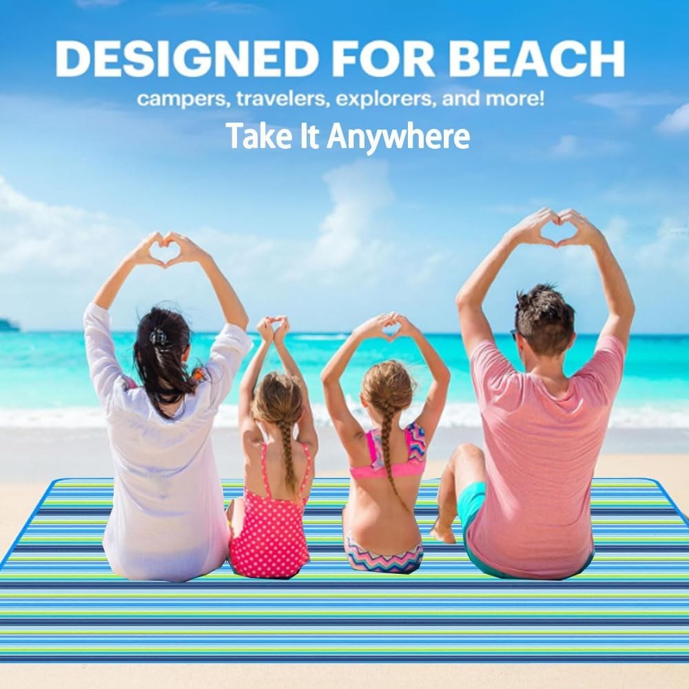 Picnic Beach Blanket, Mat 80x60in 5′ x 6’8″ (Rectangular), Blue 1