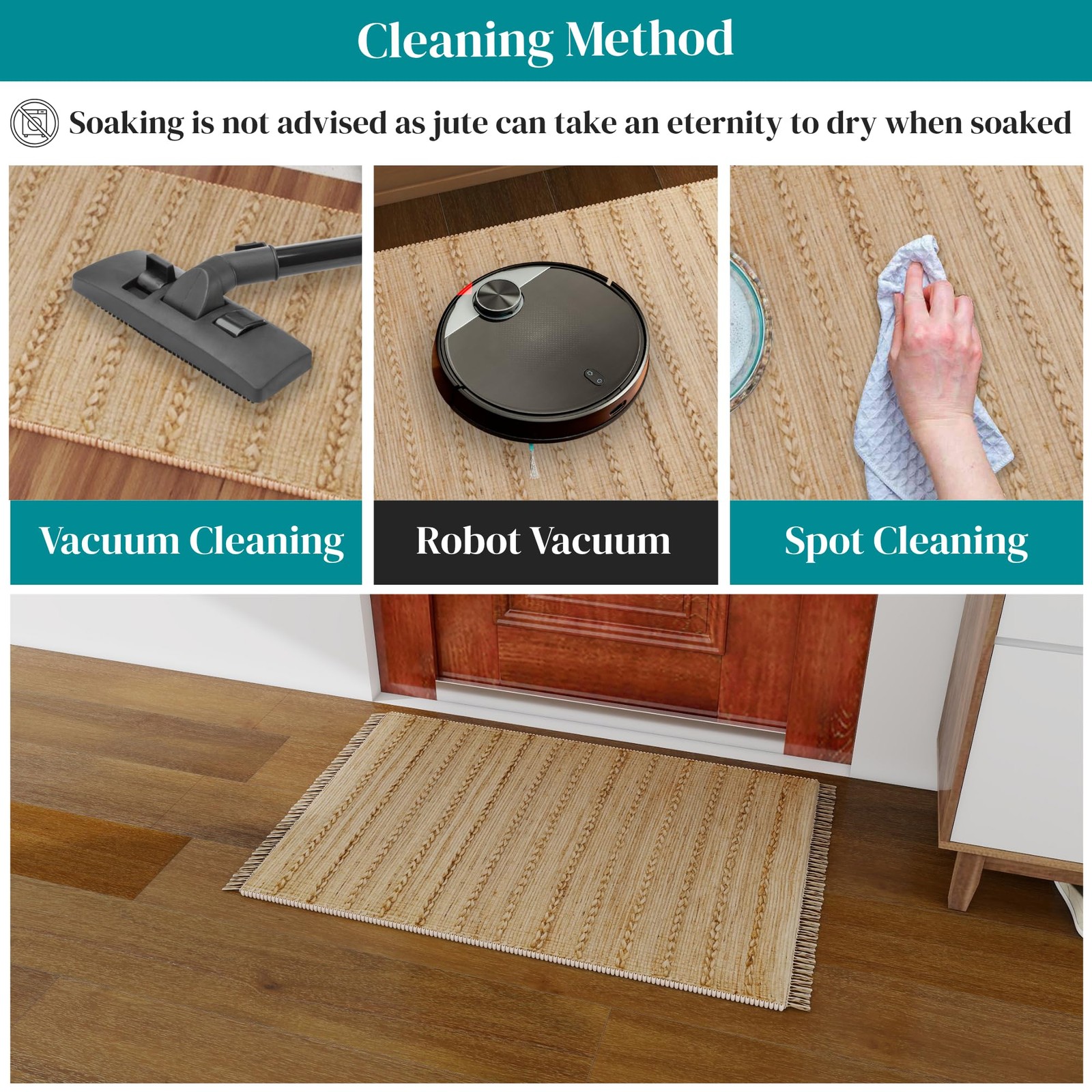 Jute Entryway Rug 2×3 ft Natural Hand-Woven Non-Slip Doormat – Indoor Outdoor