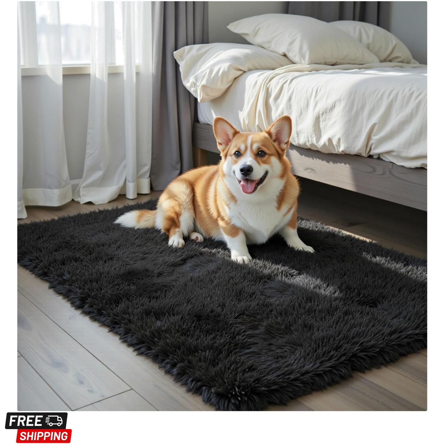 Small Area Rugs 2×3 Feet, Black Rug for Bedroom Dorm, Modern Shag Bedroom Mat…