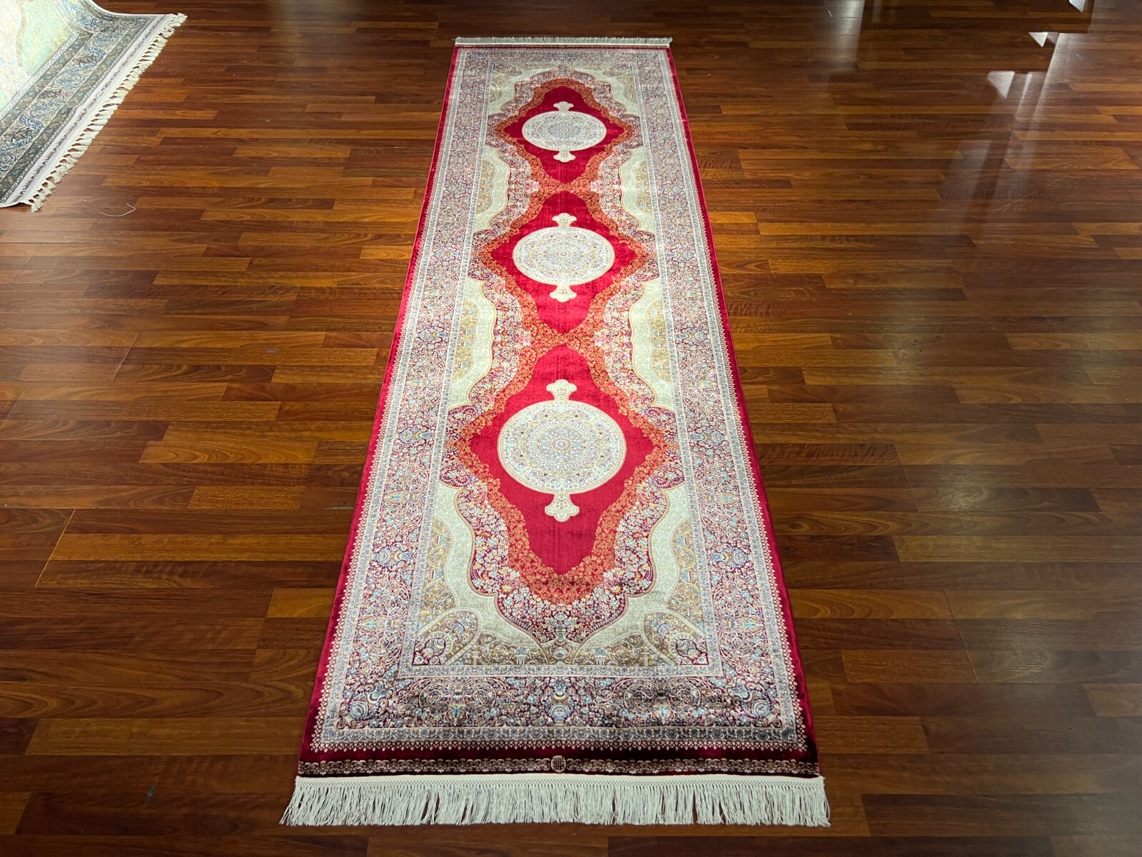 3×10 Ft Red Beige Silk Turkish Rug Hallway Runner, Unique Oriental Rug