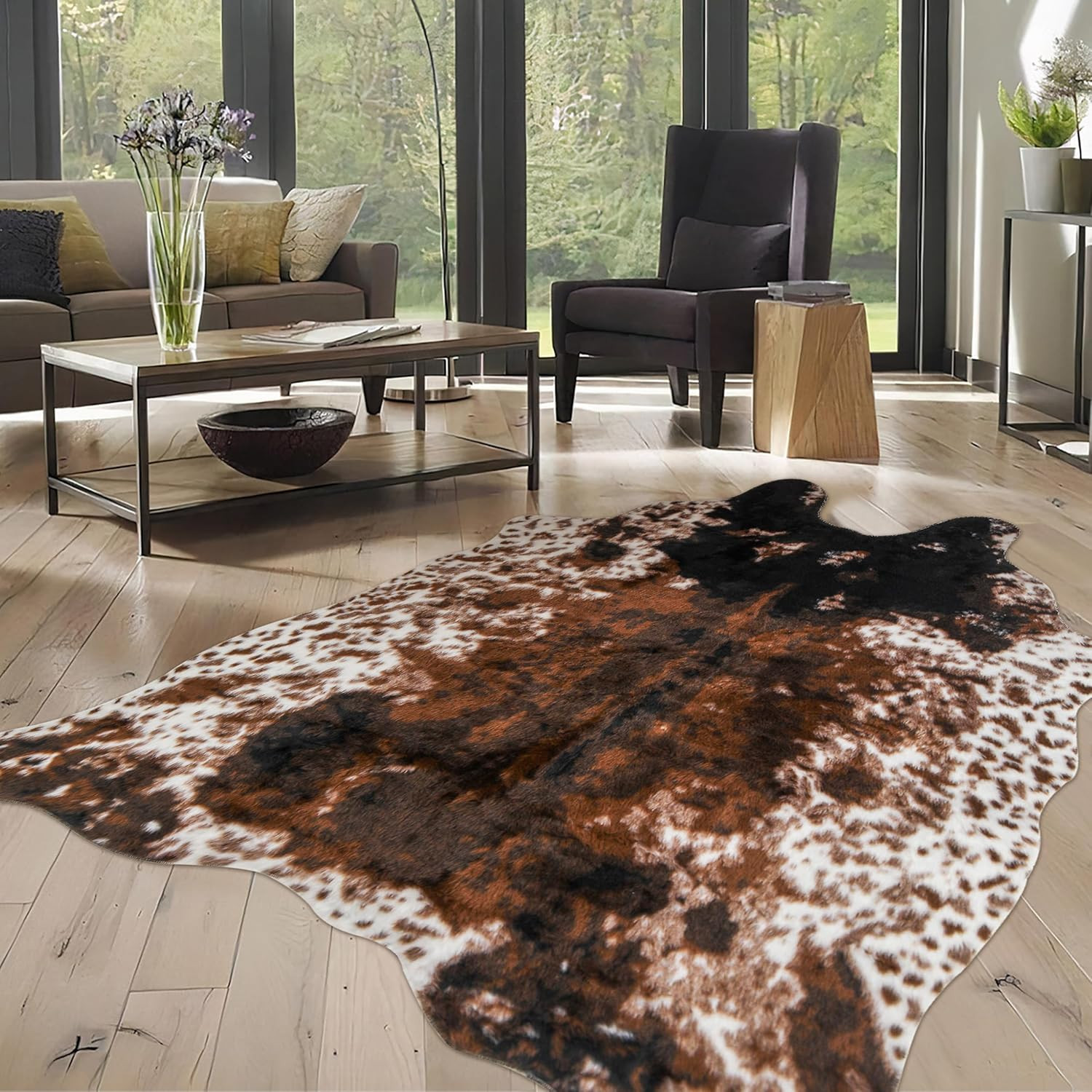 Cow Print Faux Cowhide Rug, Fluffy Fur 5.2X7 Feet Washable Cow Rugs for Living R
