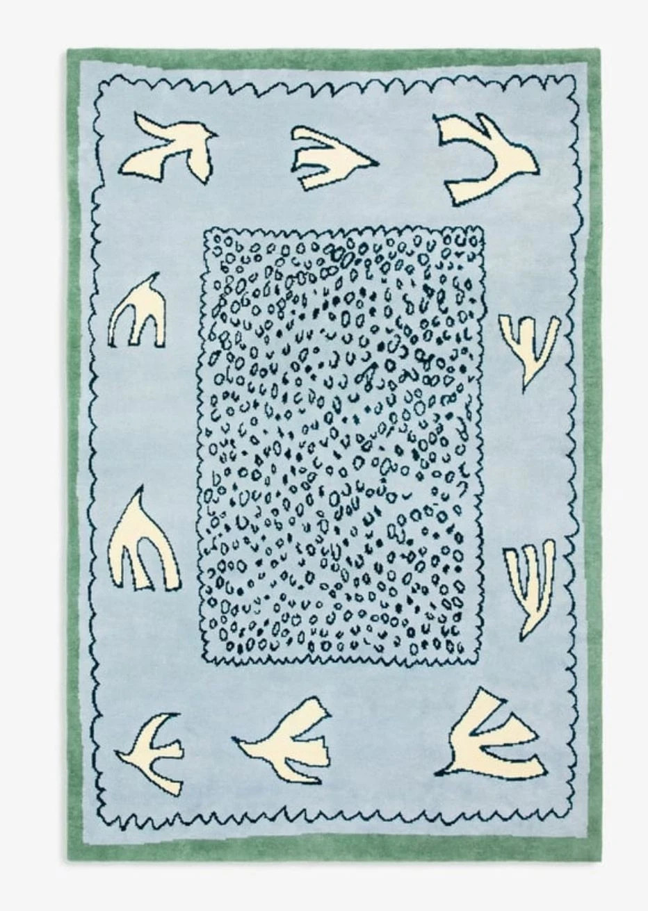 Hand-Tufted Wool Rug | Abstract Animal Print | Pastel Blue & Green Area Rug