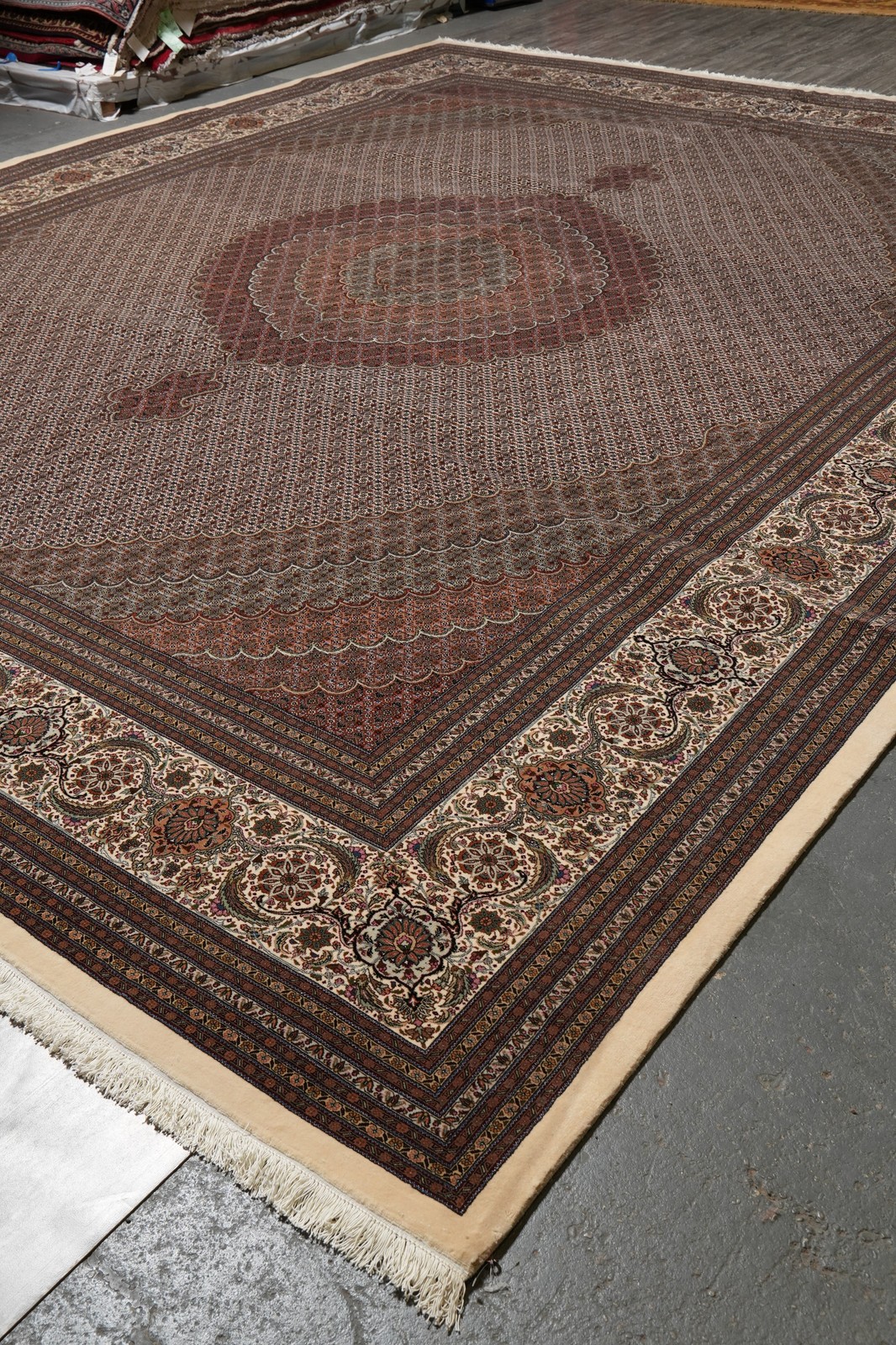 13 x 16.8 Perrsian Tabriiz Mahii Rug Wool and Silk 400 Kpsi Irran #PIX-664