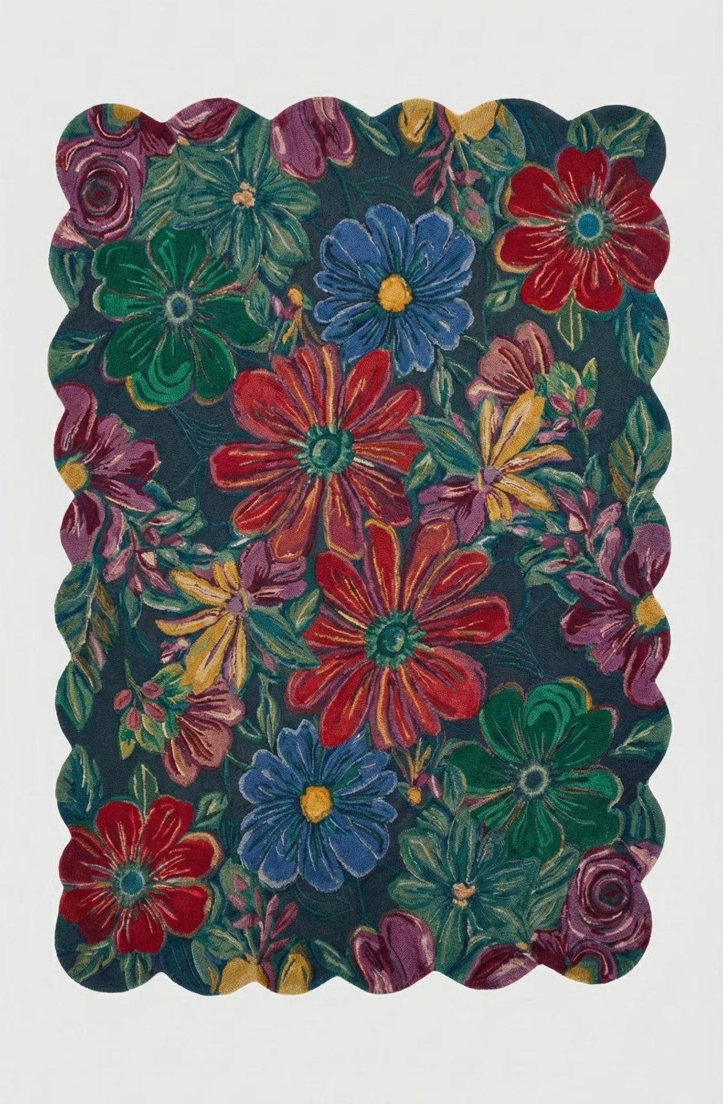 Midnight Garden” Hand-Tufted Wool Rug Statement Carpet Vibrant Tropical Blooms W