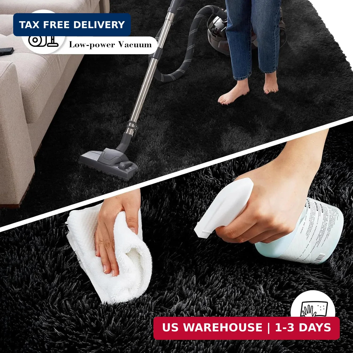 Fluffy Rug Shag Area Rug, Black 2×4 Area Rugs for Bedroom, Small Bedside Rug, So