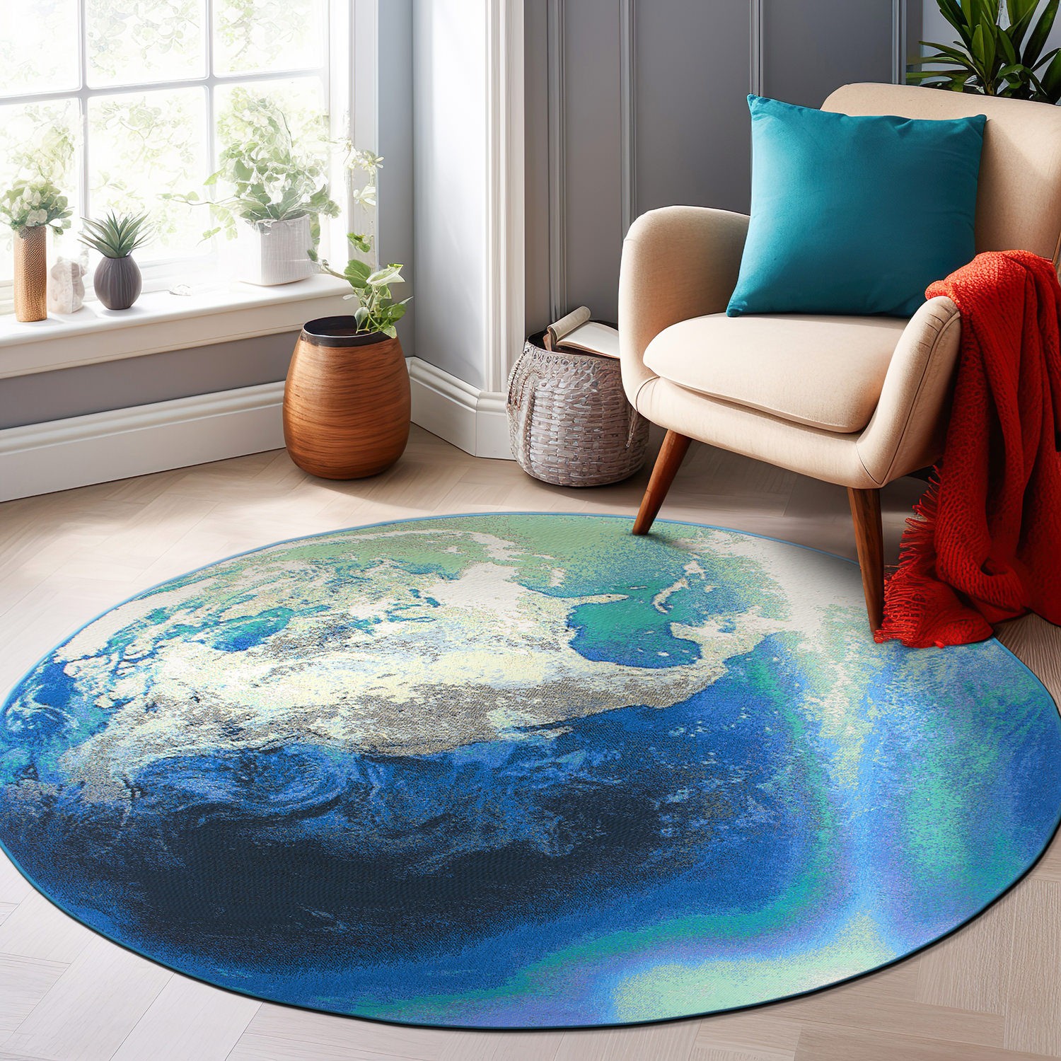 Rugshop Round Outdoor Rug Galaxy Collection Adventure Earth Indoor Outdoor Rugs