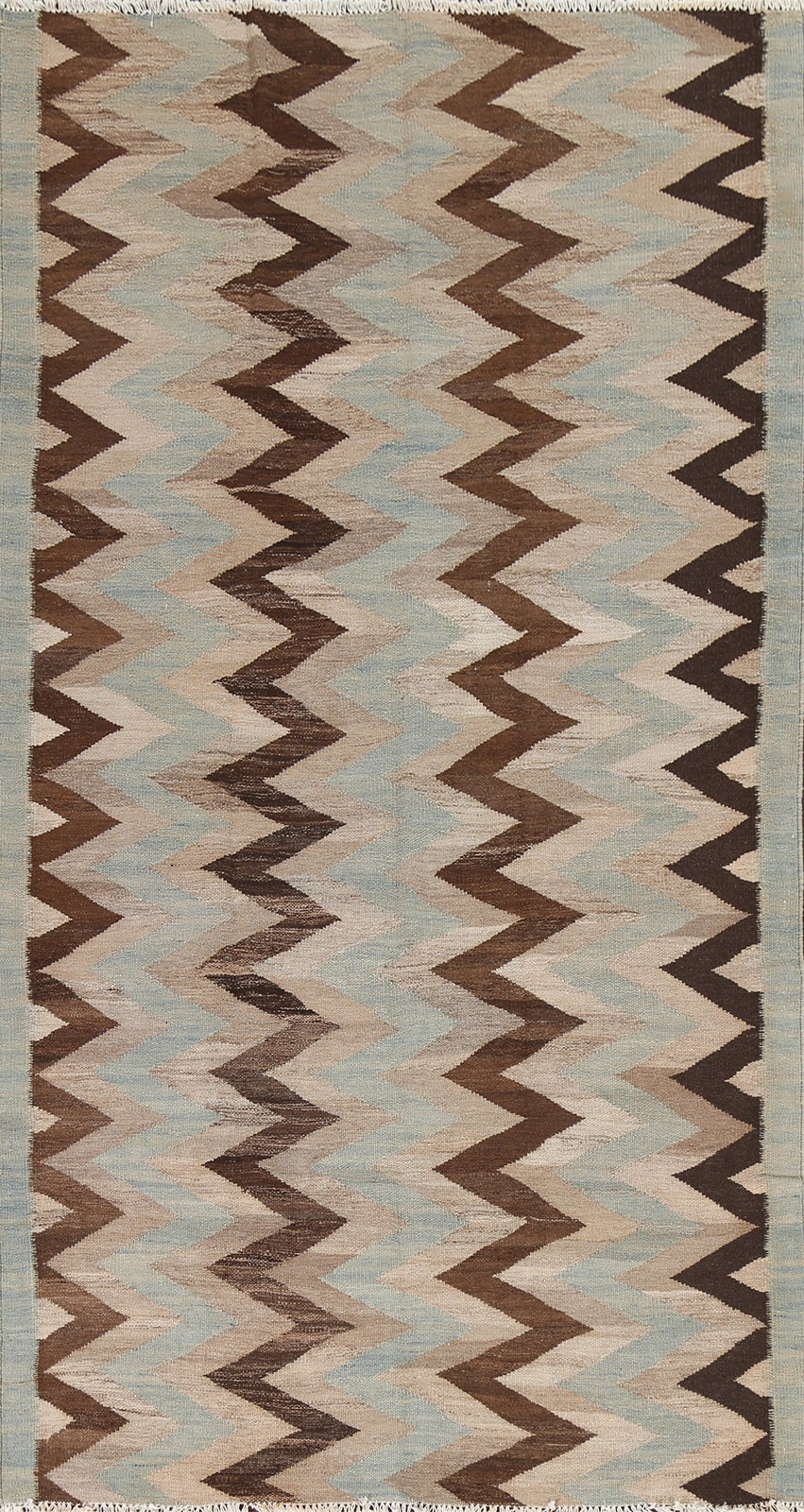 Natural Dye Chevron Kilim Rug 5×9 Oriental Wool Flat-weave Modern Style Carpet