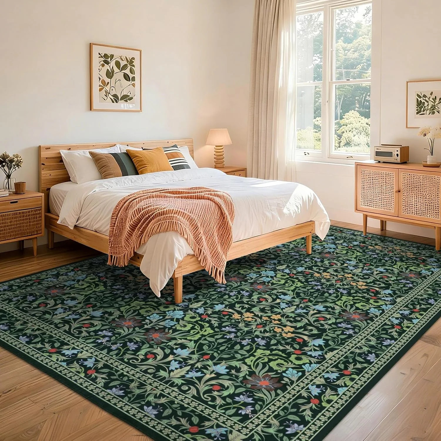 8X10 Washable Area Rugs for Living Room, Non-Slip Large Soft Boho Floral Vintage