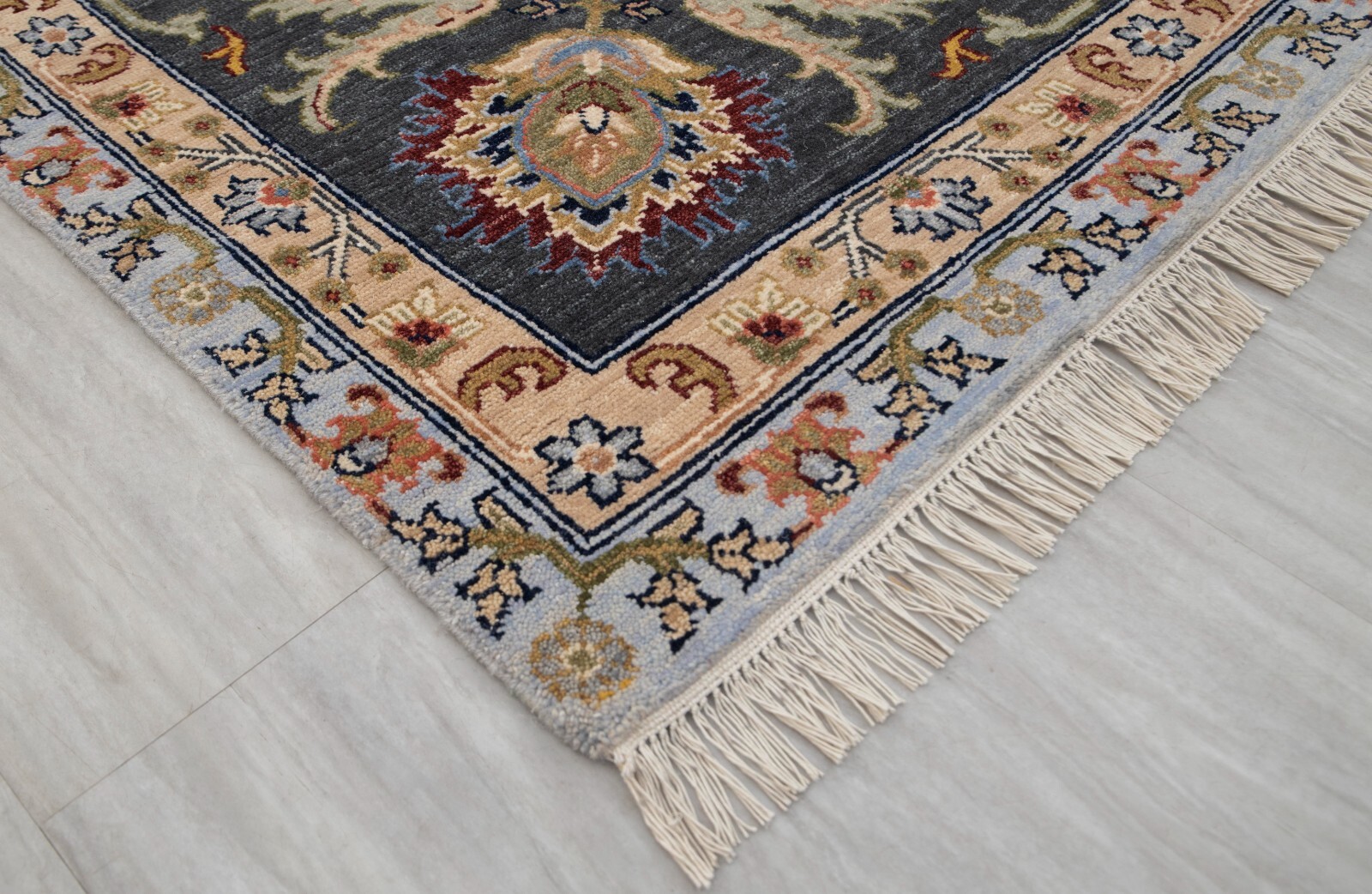 9×12 Ivory Cream Grey Indo Peshawari Rug High Quality Soft Wool Hand Knotted Rug