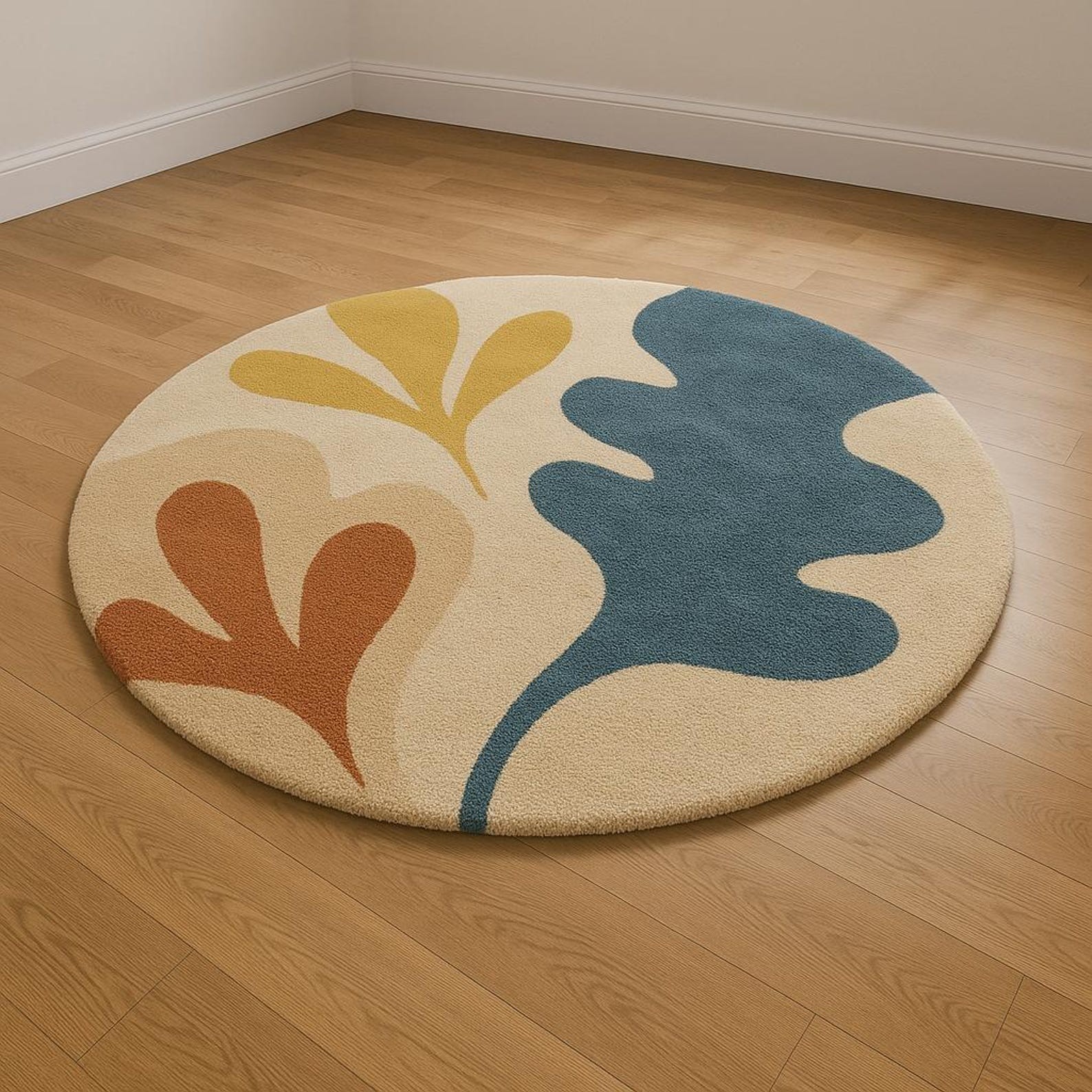 Floral Hand Tufted Hand Made Rug Rounded Area Rug Customized 4X4 5X5 6X6 7X7 FT