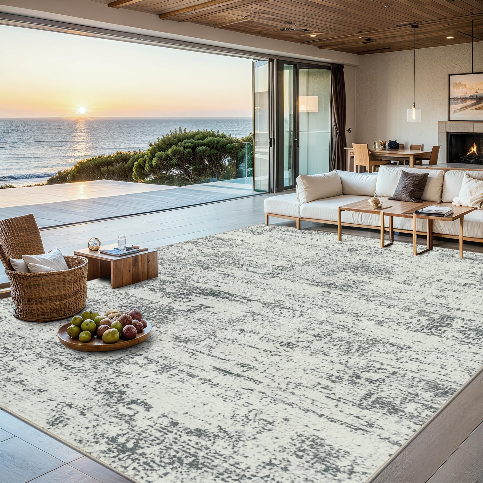 8×10 Area Rugs for Living Room – Washable Rug Modern Abstract Soft Large Neut…