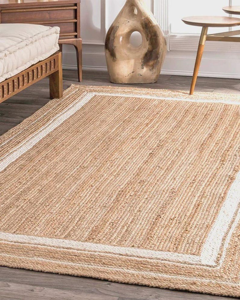 Hand Braided Jute Rug Bohemian Style, Natural Fiber Area Rug, Bohemian Boho Déco
