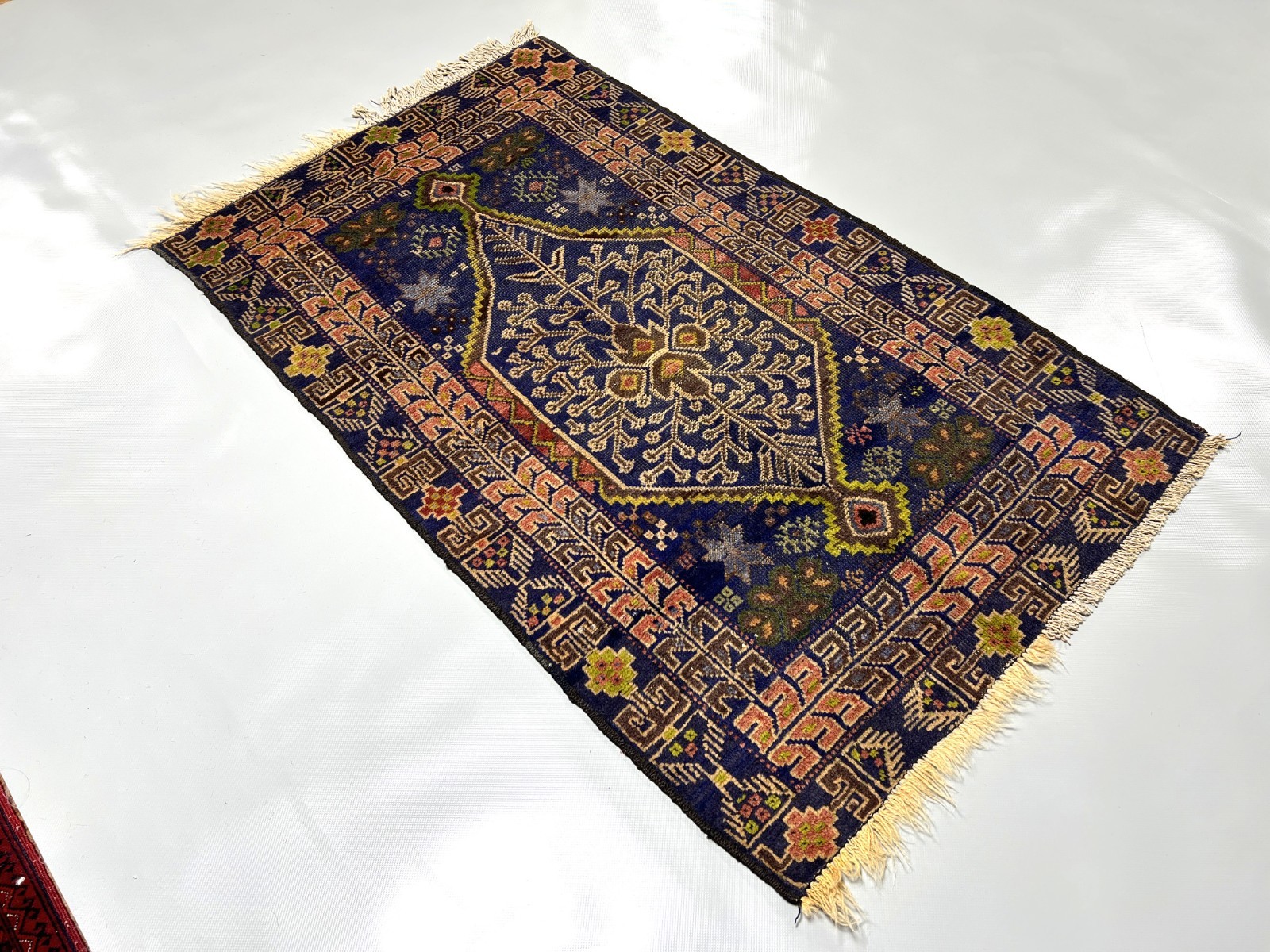 2’7 x 4’2 Ft Rare Afghan Tribal Area Rug Handmade Blue Wool Rug Vintage Carpet